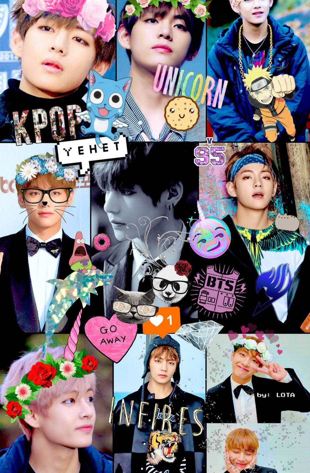 Учасники бойз-бенду BTS: V, Чонгук, Чімін, Шуга, Джін, RM і Джей-Хоуп із милими стікерами.