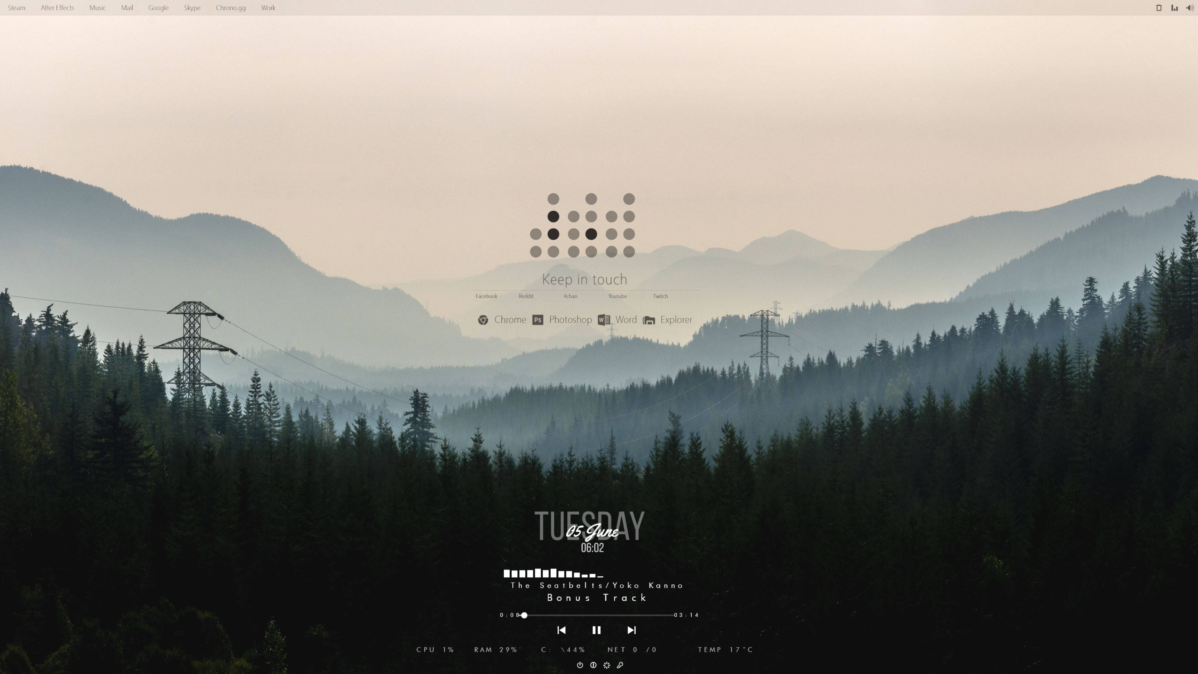 Дизайн Rainmeter із лісом та горами Шпалери