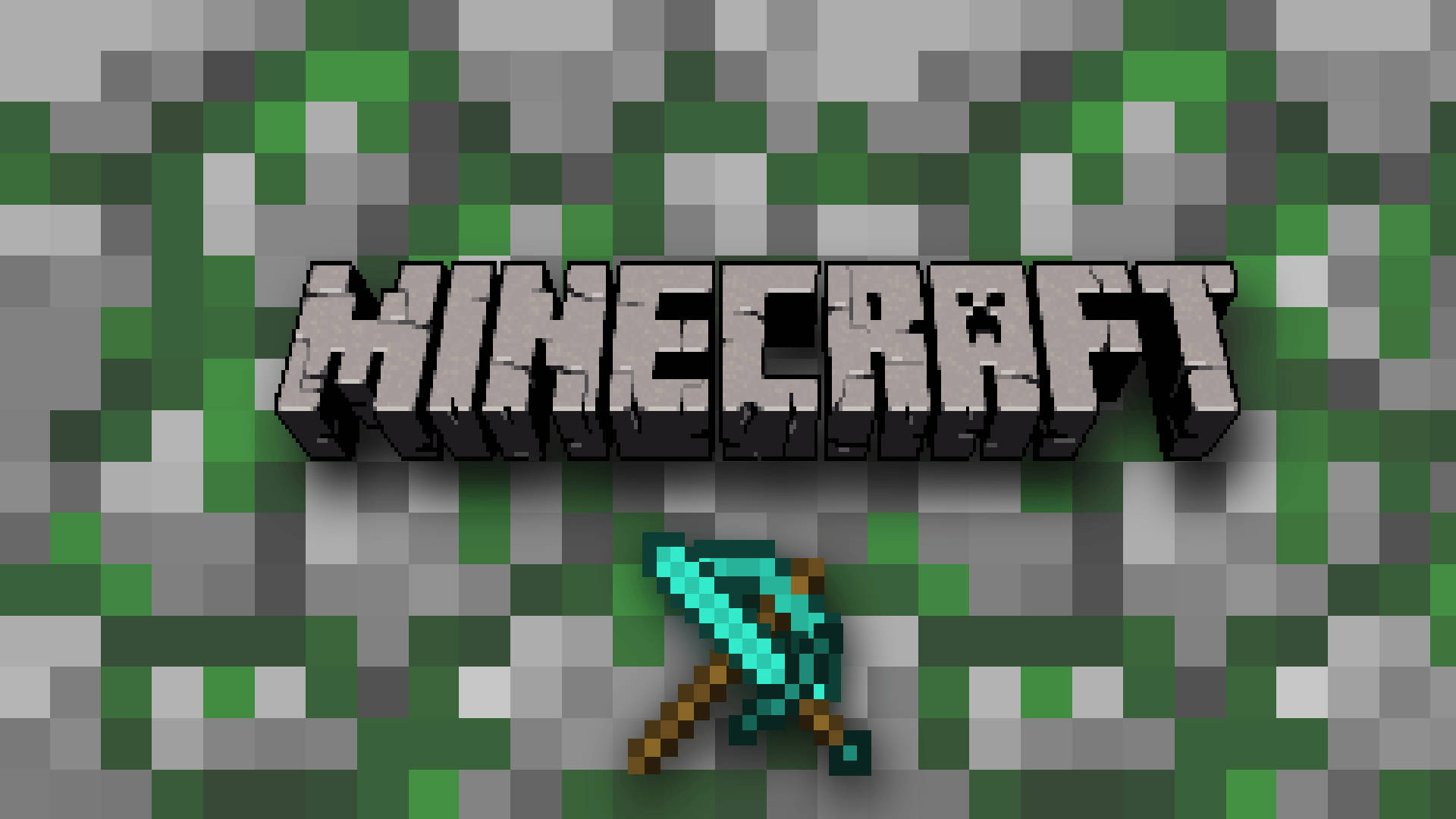 Шпалери Minecraft із текстовим логотипом, мечем та киркою