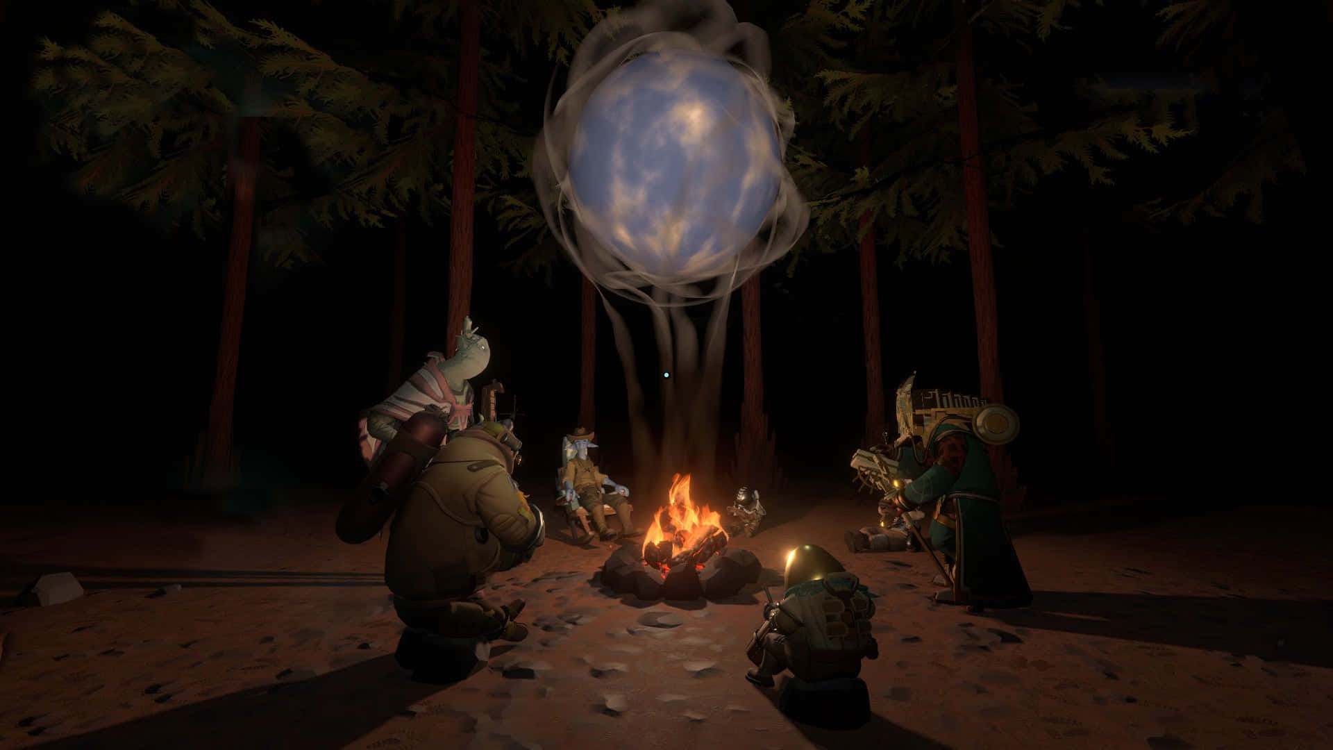 Дослідники Outer Wilds біля багаття Шпалери