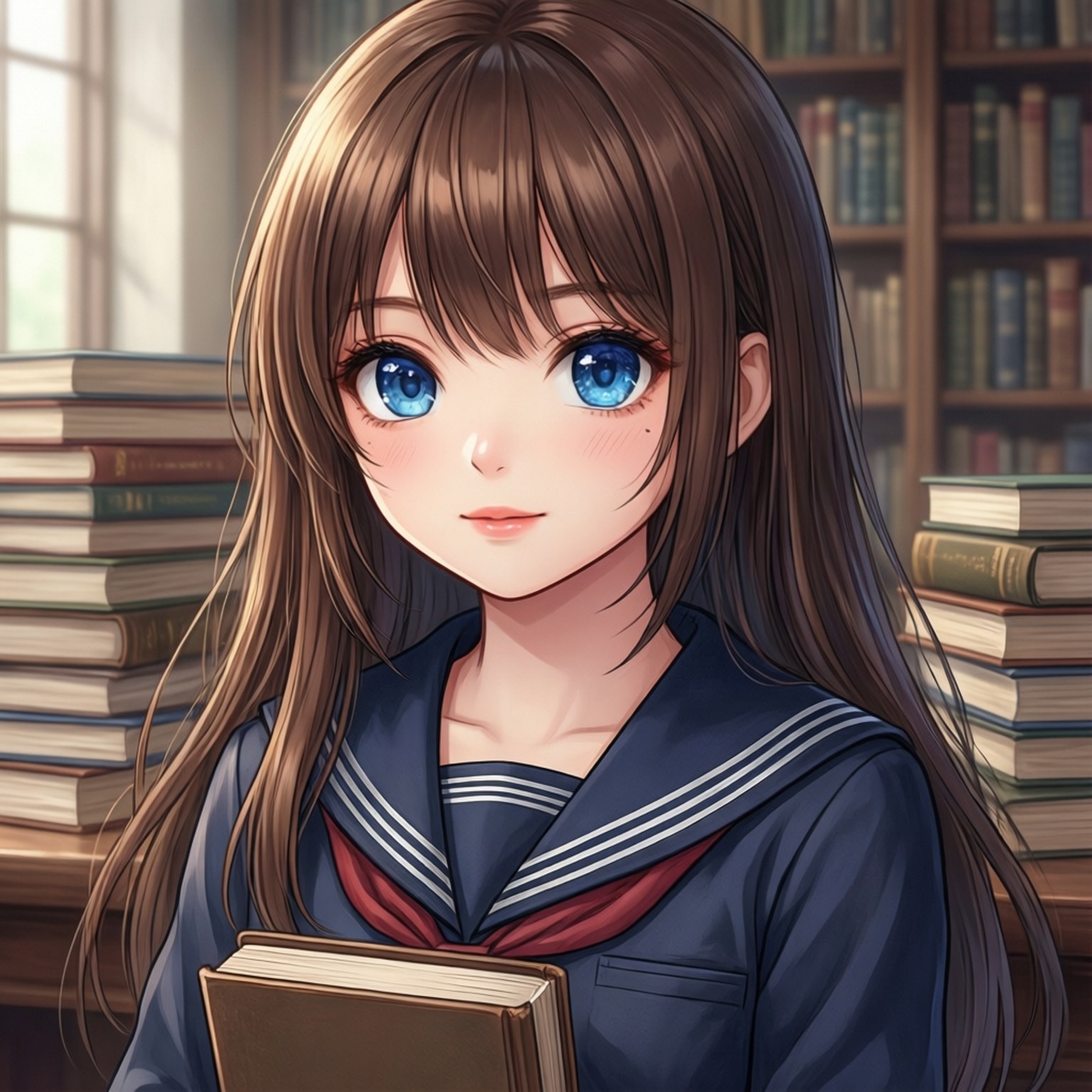 Дівчина з бібліотеки з каштановим волоссям Шпалери