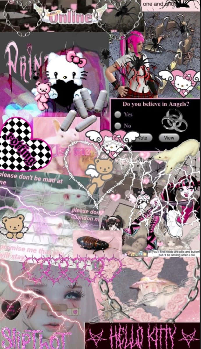 Емо Hello Kitty Крутий Коллаж Шпалери