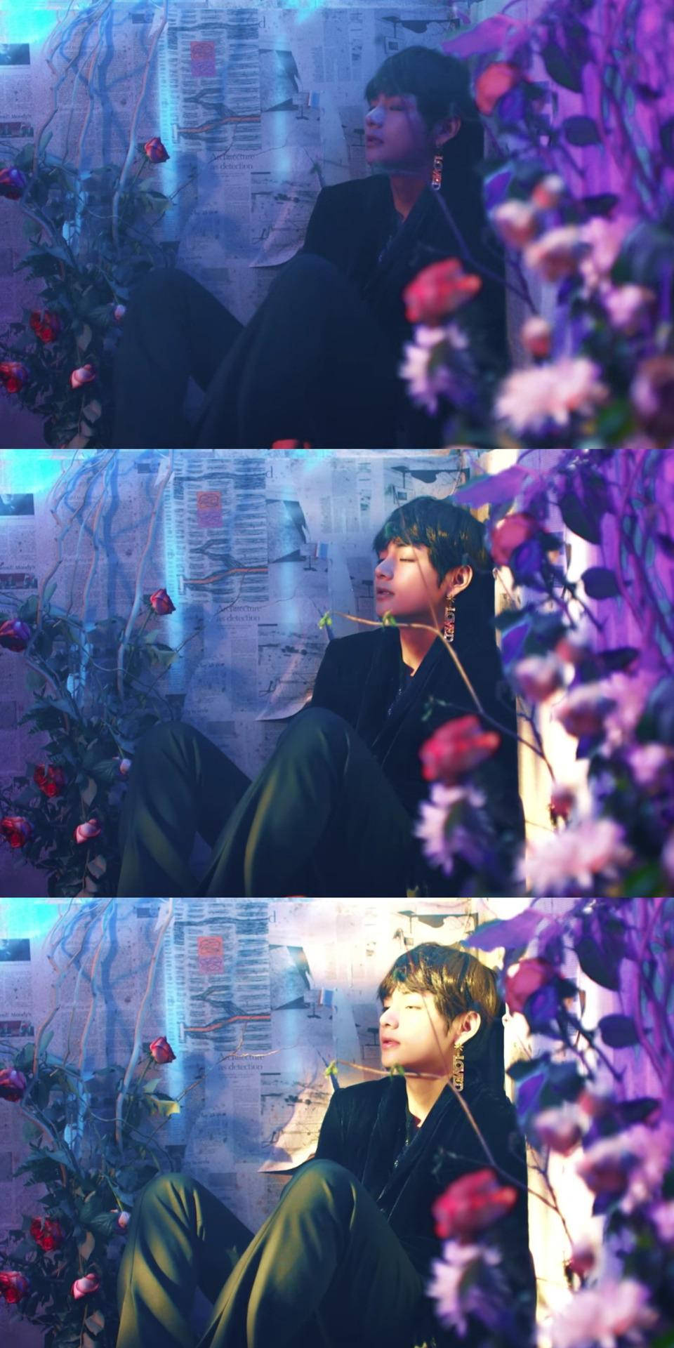 Естетика BTS V із квітковою стіною Шпалери