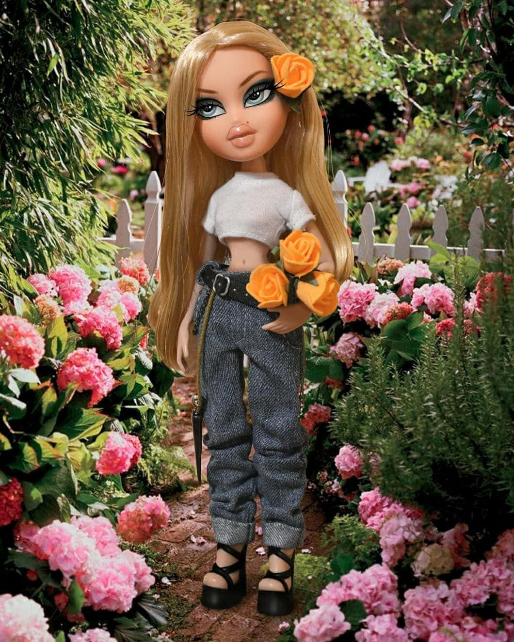 Естетична лялька Bratz у саду Шпалери