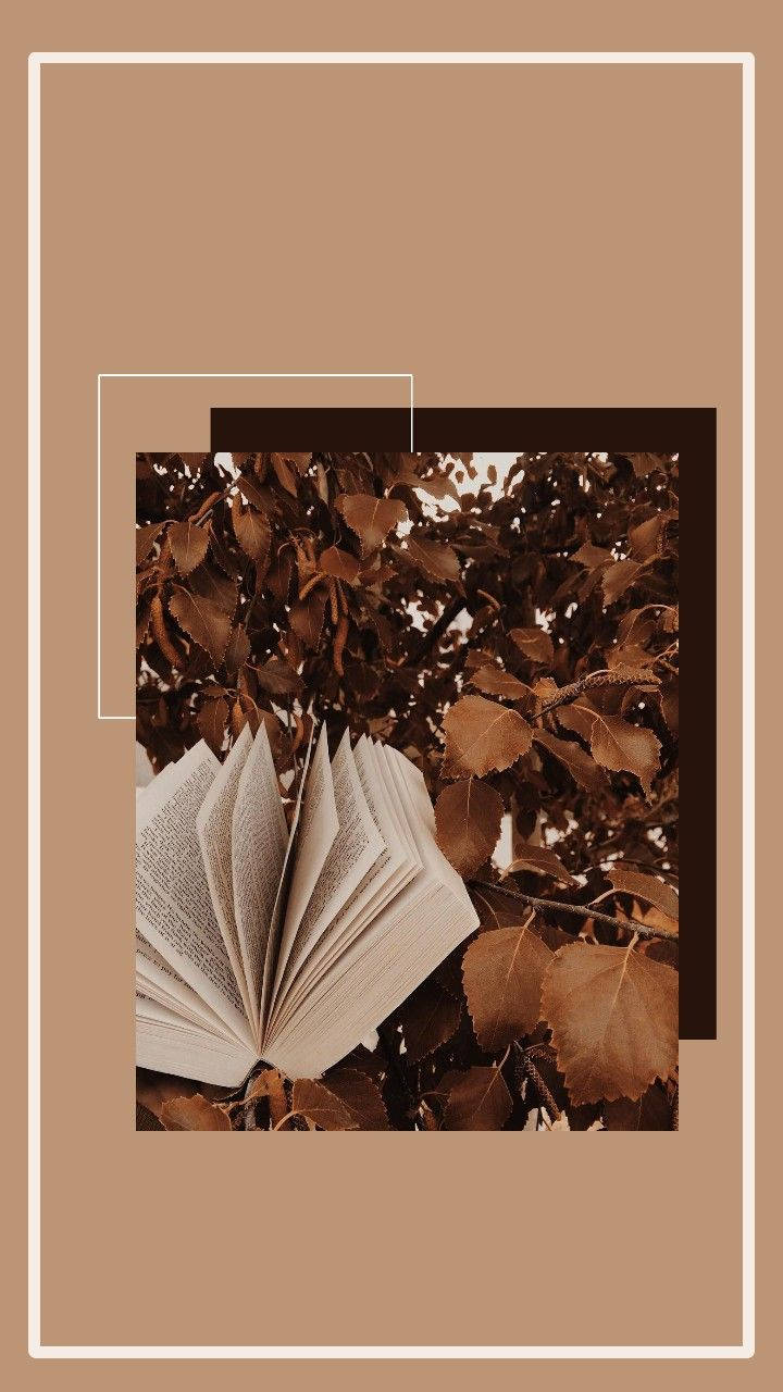 Естетичне коричневе листя та книга Шпалери