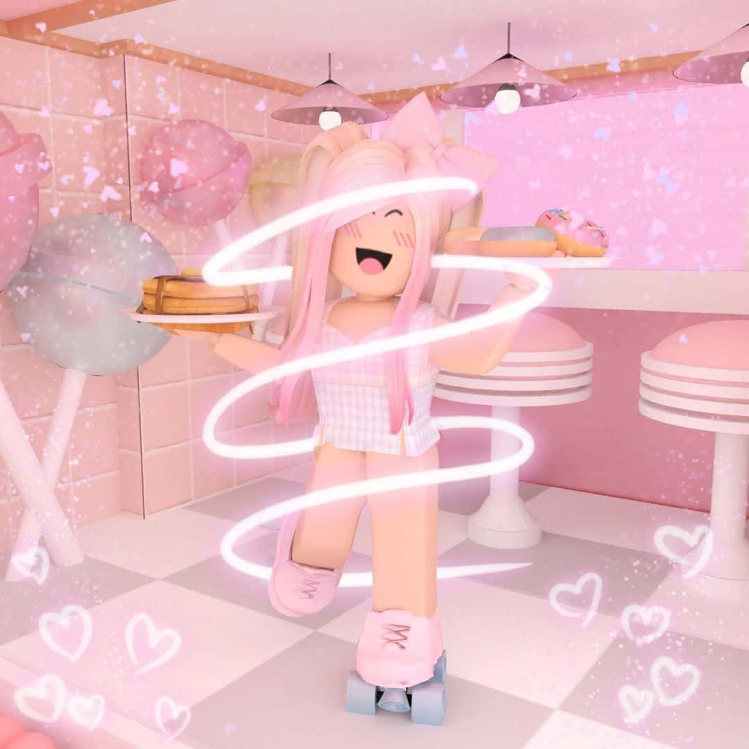 Естетичне рожеве зображення дівчини Roblox Шпалери