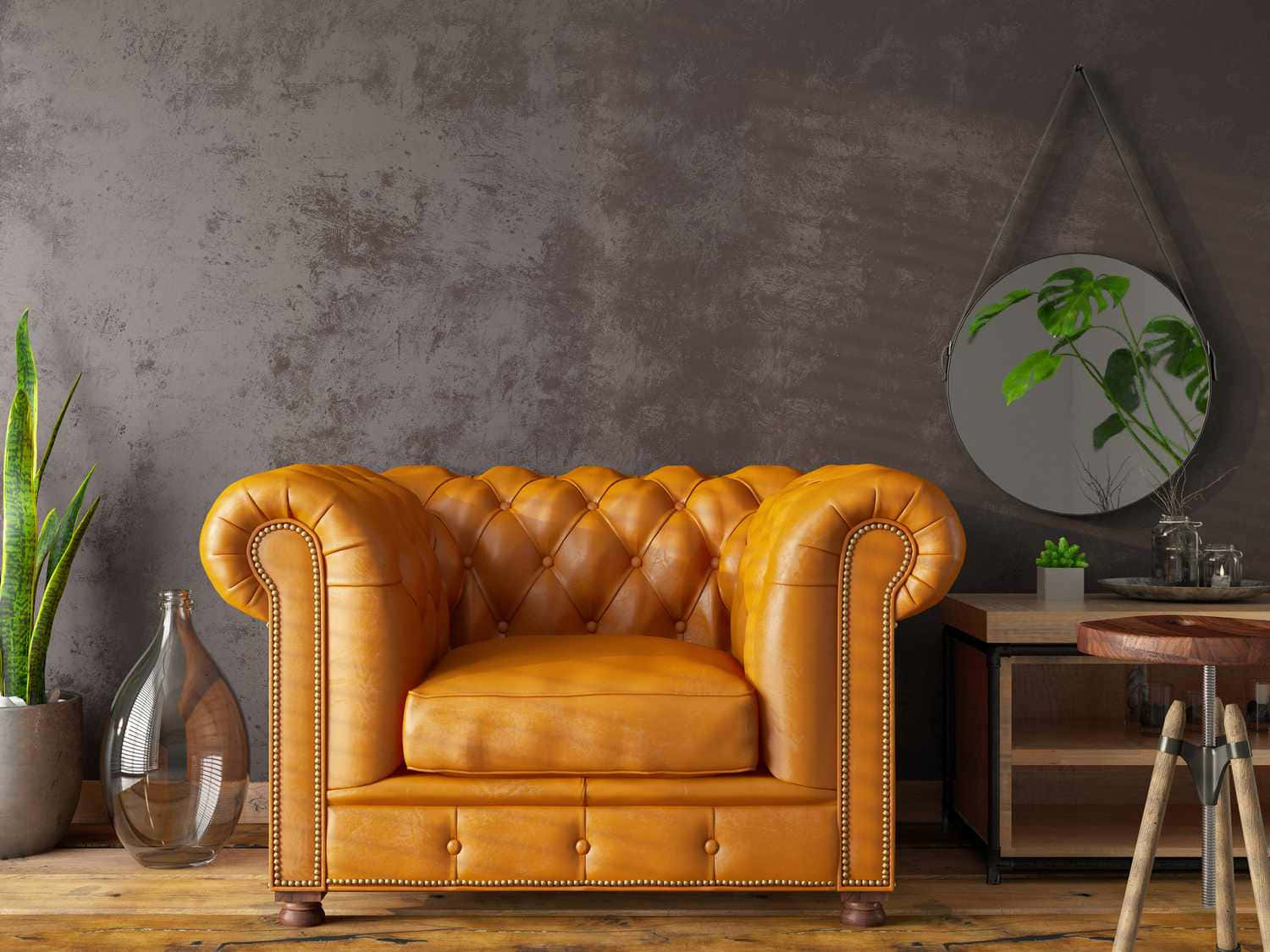 Жовте шкіряне крісло fauteuil для читання Шпалери