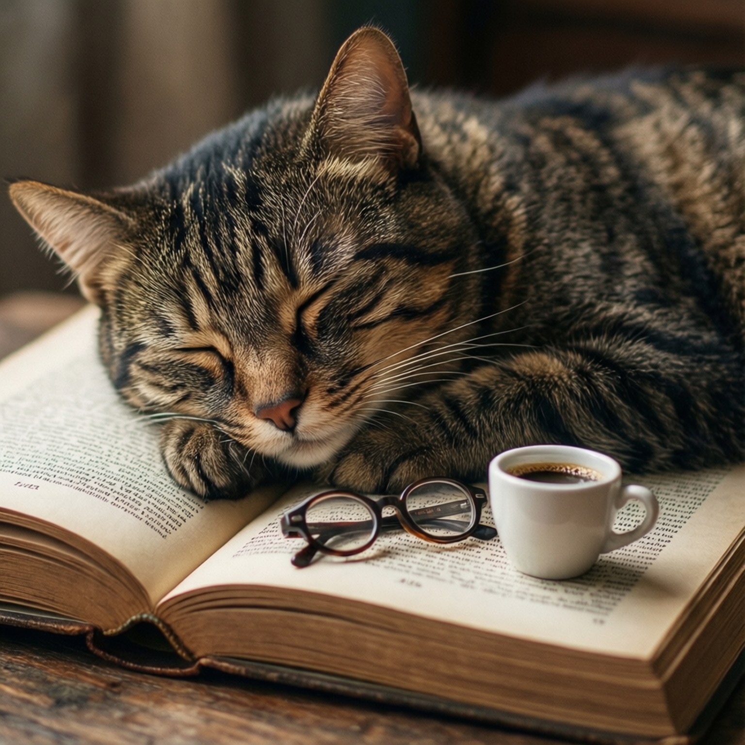 Книжкова котяча дрімота Шпалери