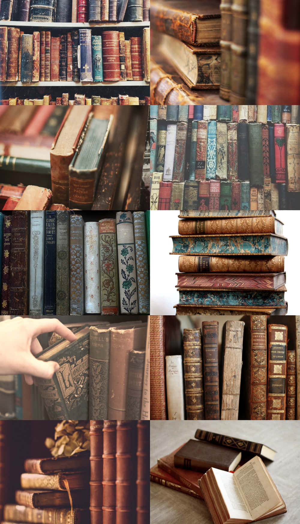 колаж старих книг на полиці Шпалери