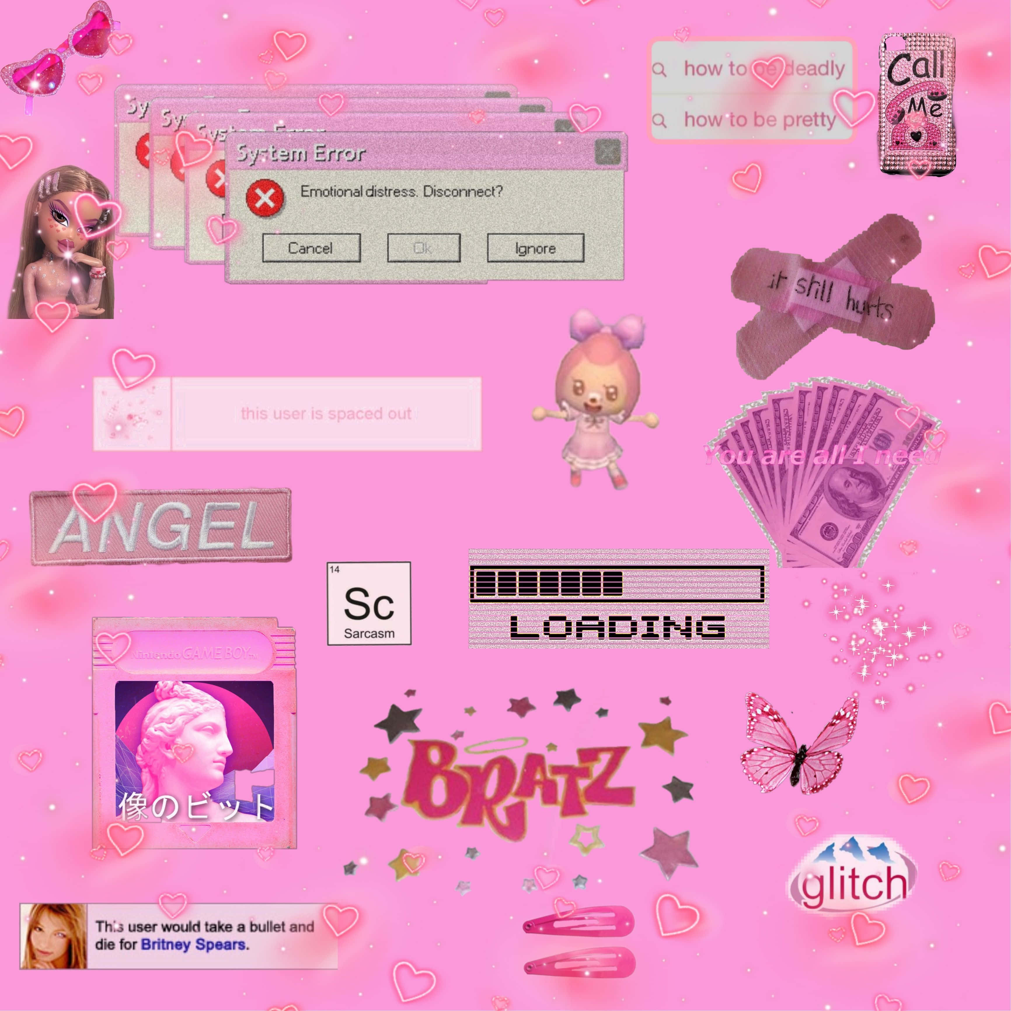 Комп'ютер Bratz рожевий фон у стилі Y2K Шпалери