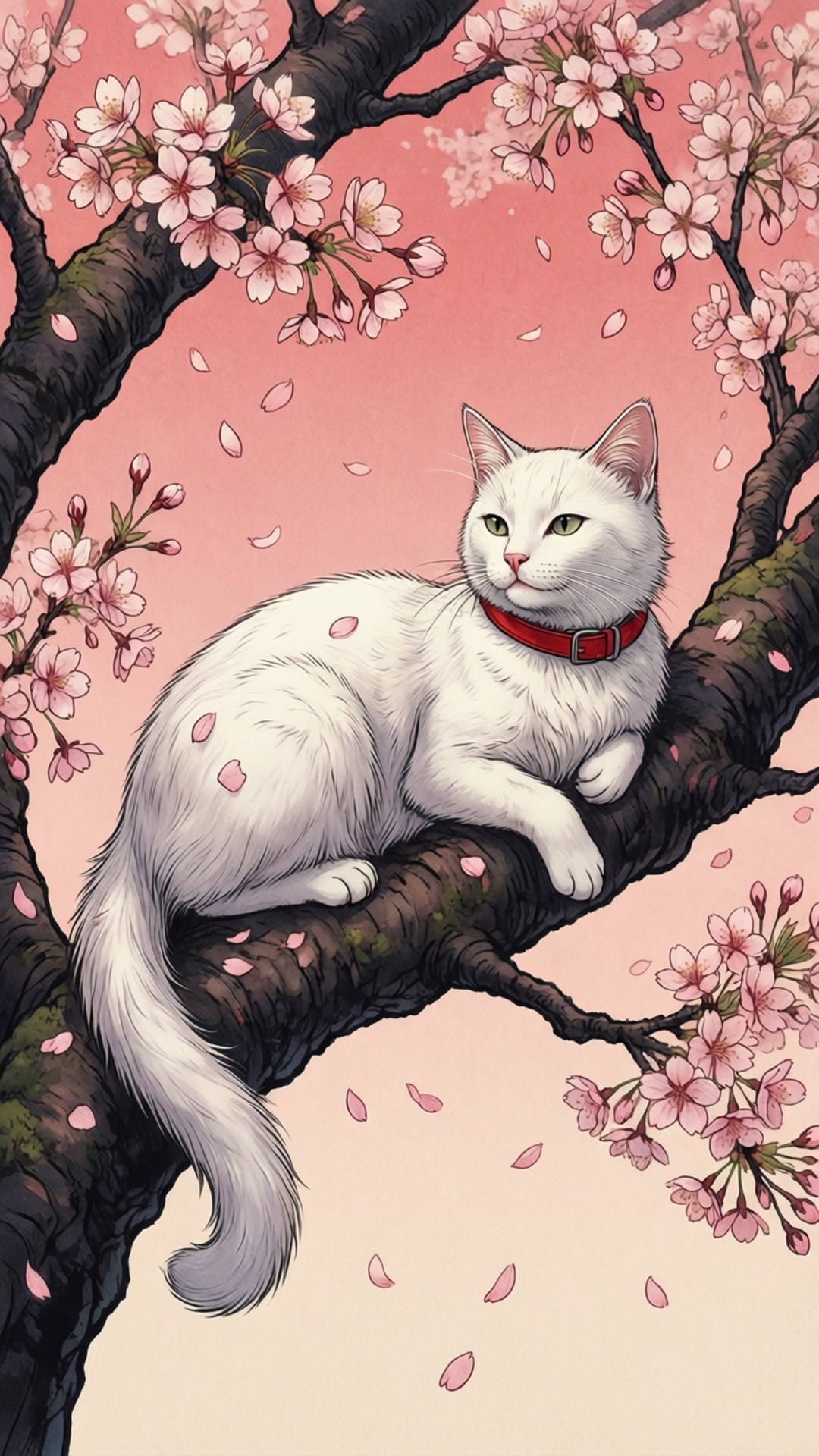 Кошка на сакуре Шпалери