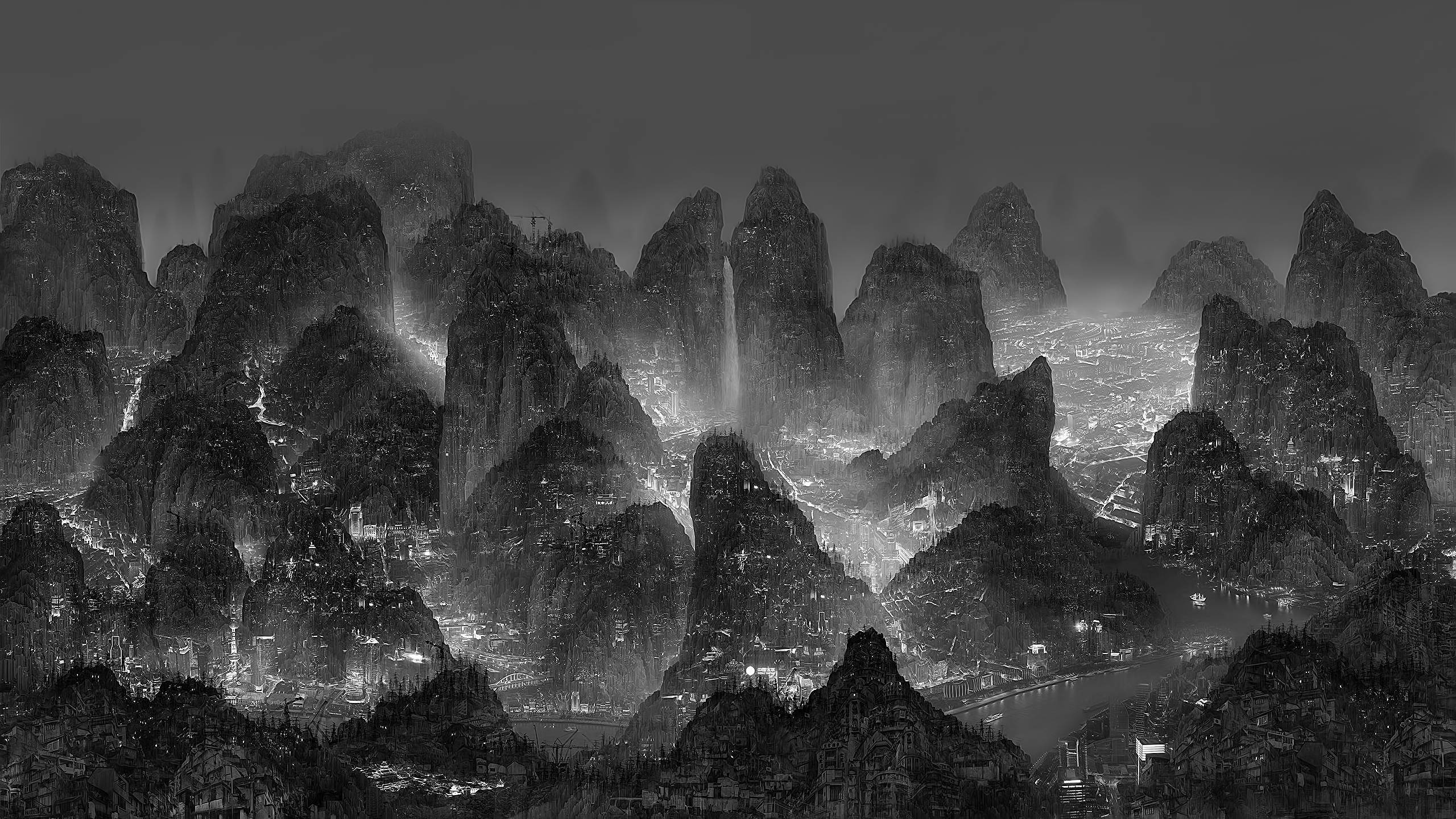 Красивый горный хребет в оттенках серого Шпалери