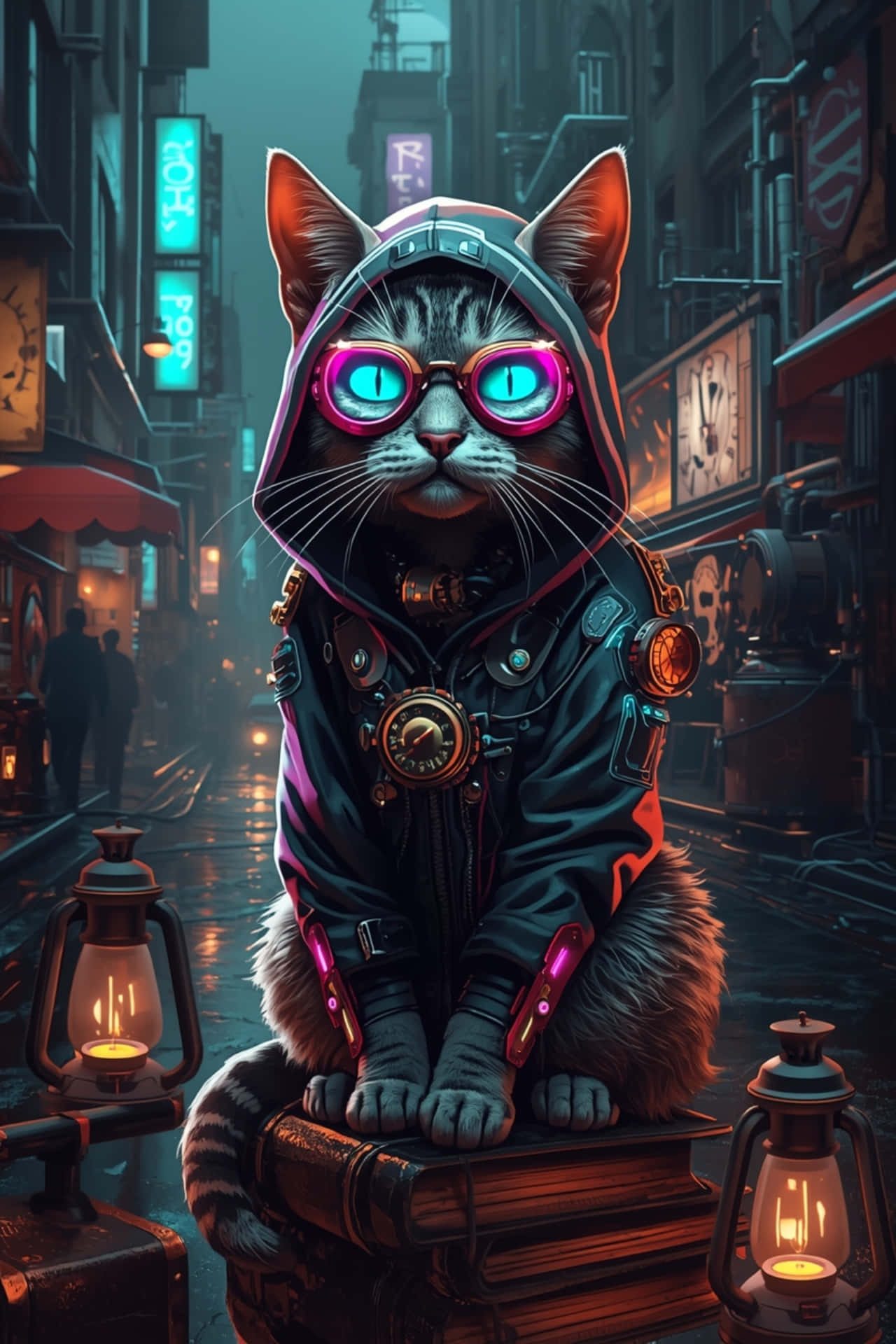 худі,техно,мистецтво,футуристичне,кошеня,стімпанк,неон,окуляри,кіт,кіберпанк