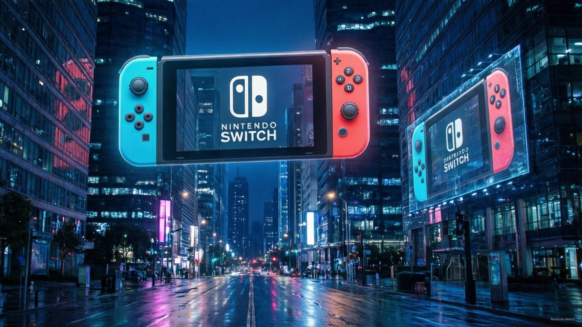 Кіберпанкове місто з Nintendo Switch Шпалери