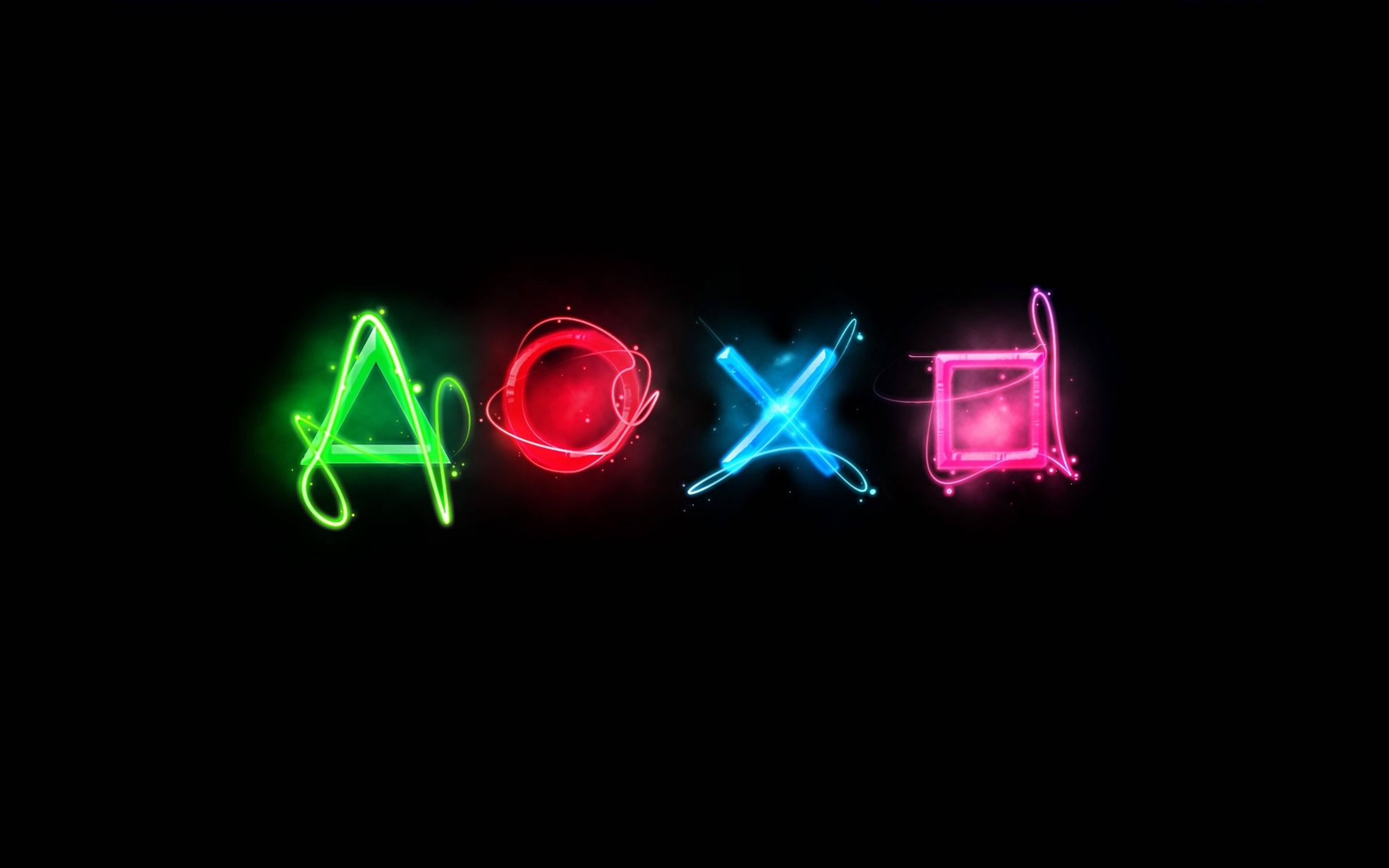 Логотипи кнопок дії з неоновими дизайнами 4K PS4 Шпалери