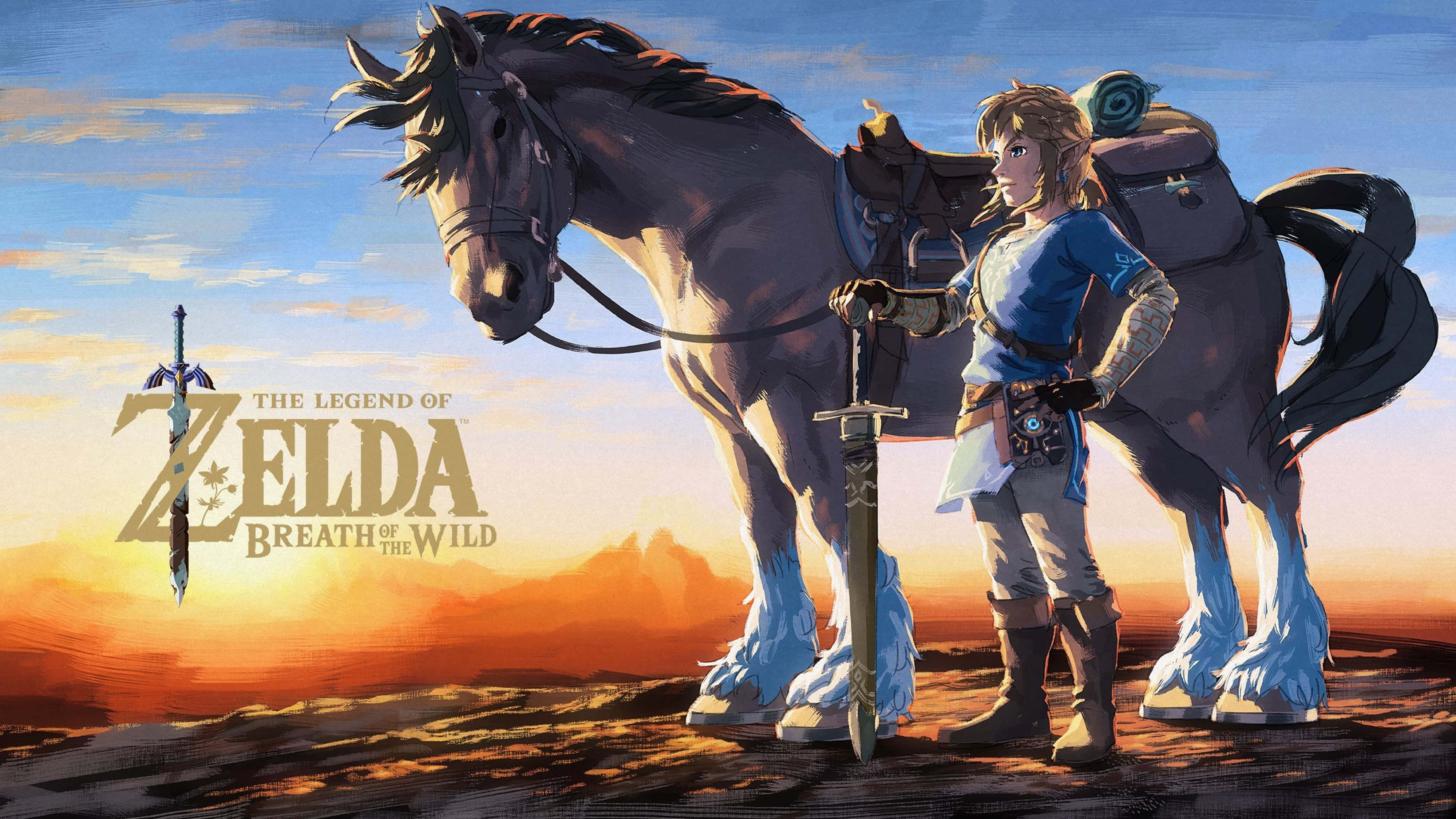 Лінк і кінь в Zelda: Breath of the Wild 4K Шпалери