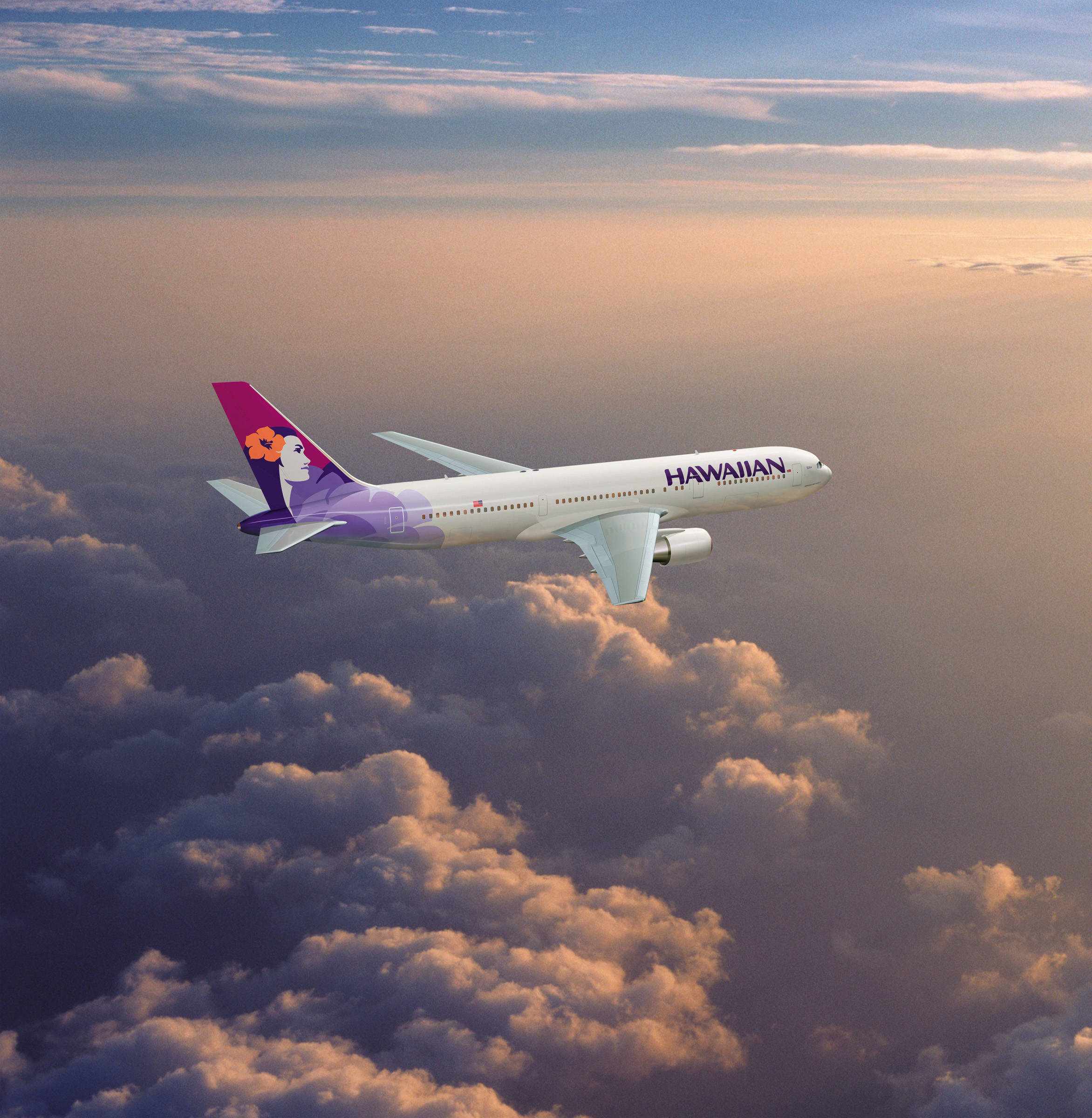 Літак Hawaiian Airlines у золотому небі Шпалери