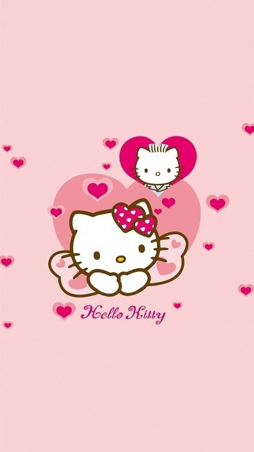 Мила рожева Hello Kitty, що спирається на стрічку Шпалери