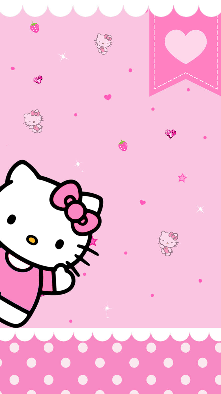 Мила рожева Hello Kitty з полуницями та сердечками Шпалери