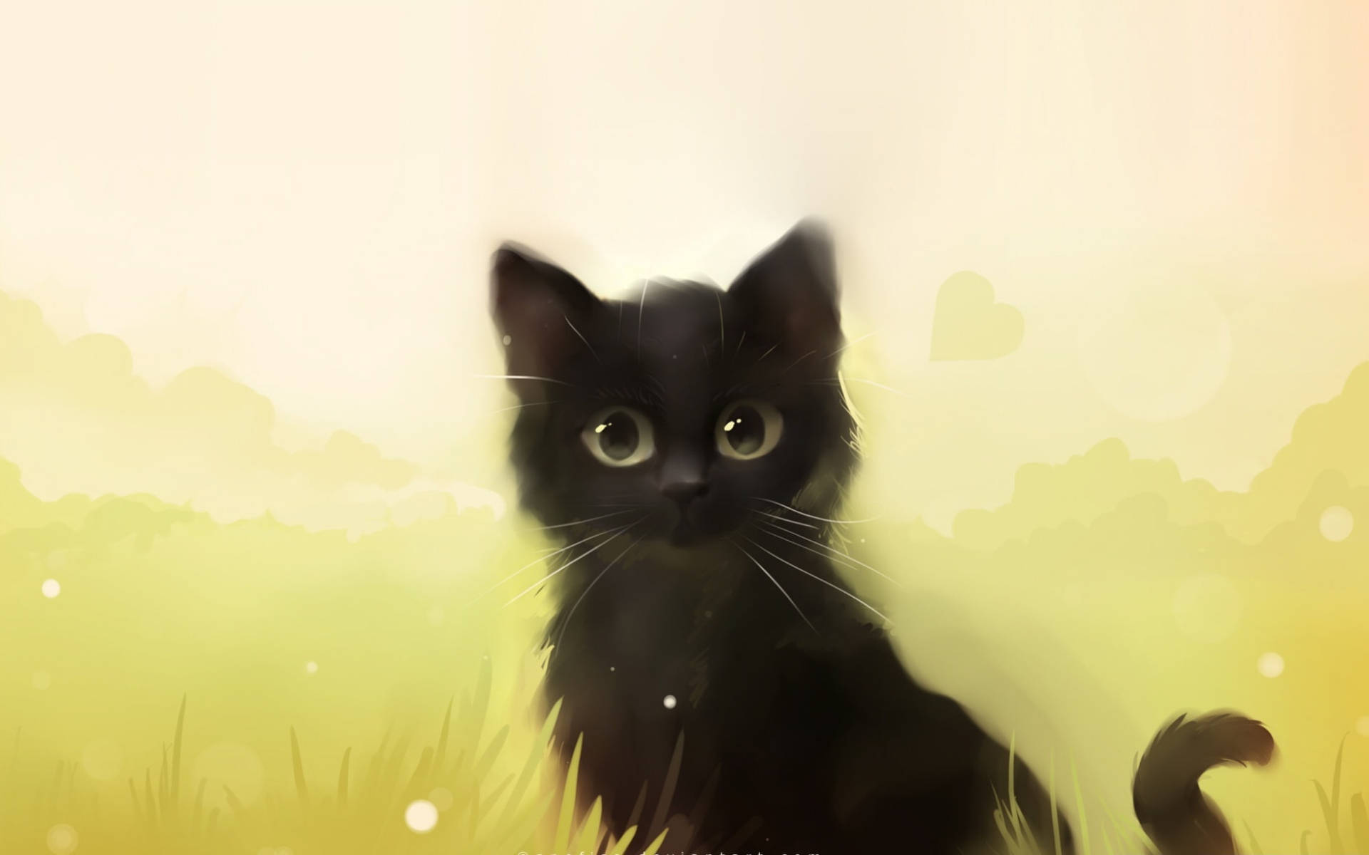 Милий чорний котик пастельний малюнок Шпалери