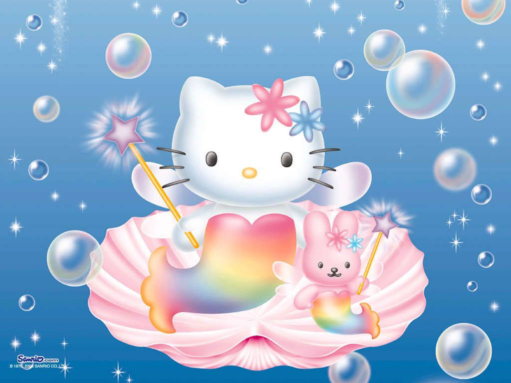 Мультяшна сирена-кролик та Hello Kitty PFP Шпалери