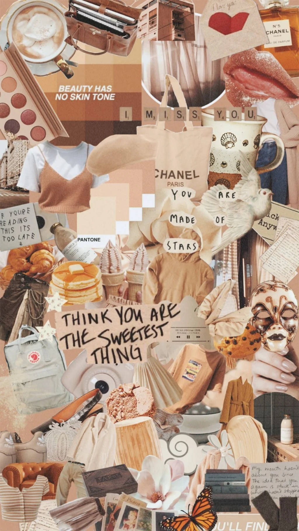 Найсолодші речі бежевий естетичний колаж Шпалери