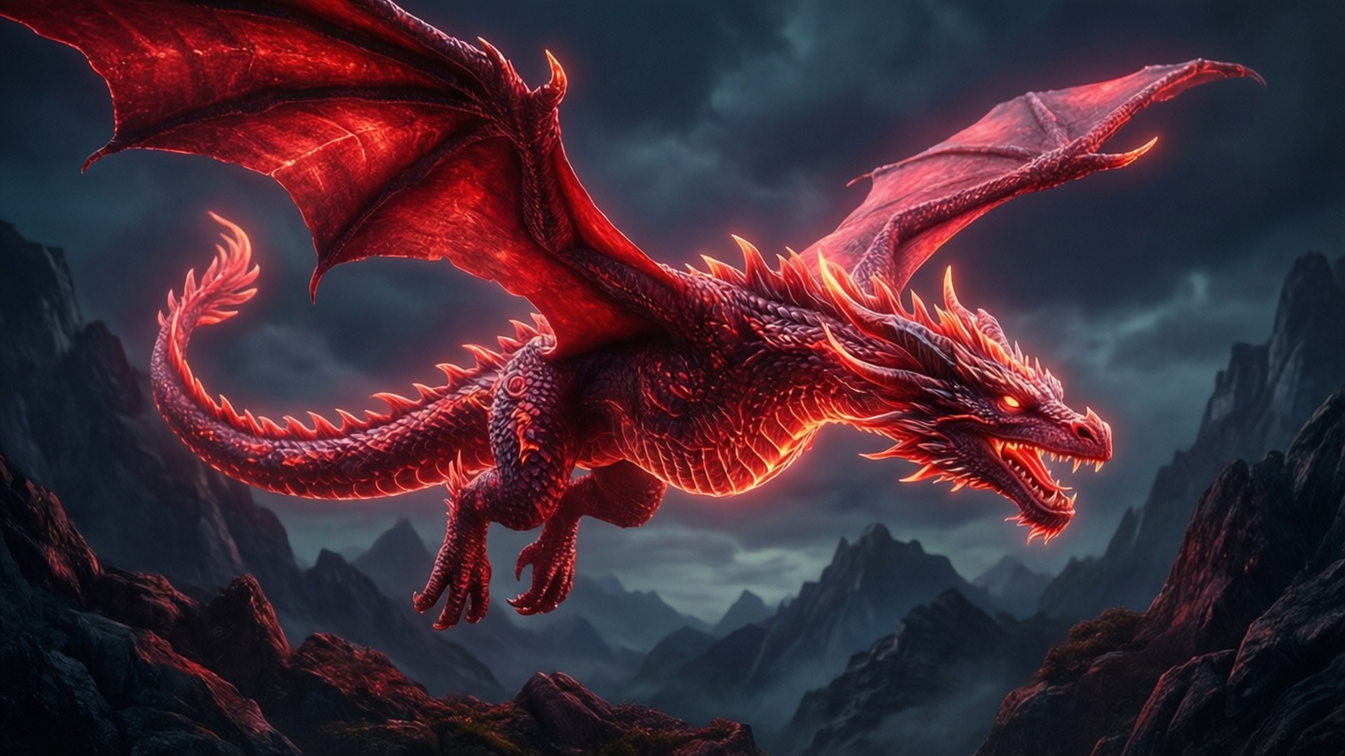 Неоново-червоний дракон Шпалери