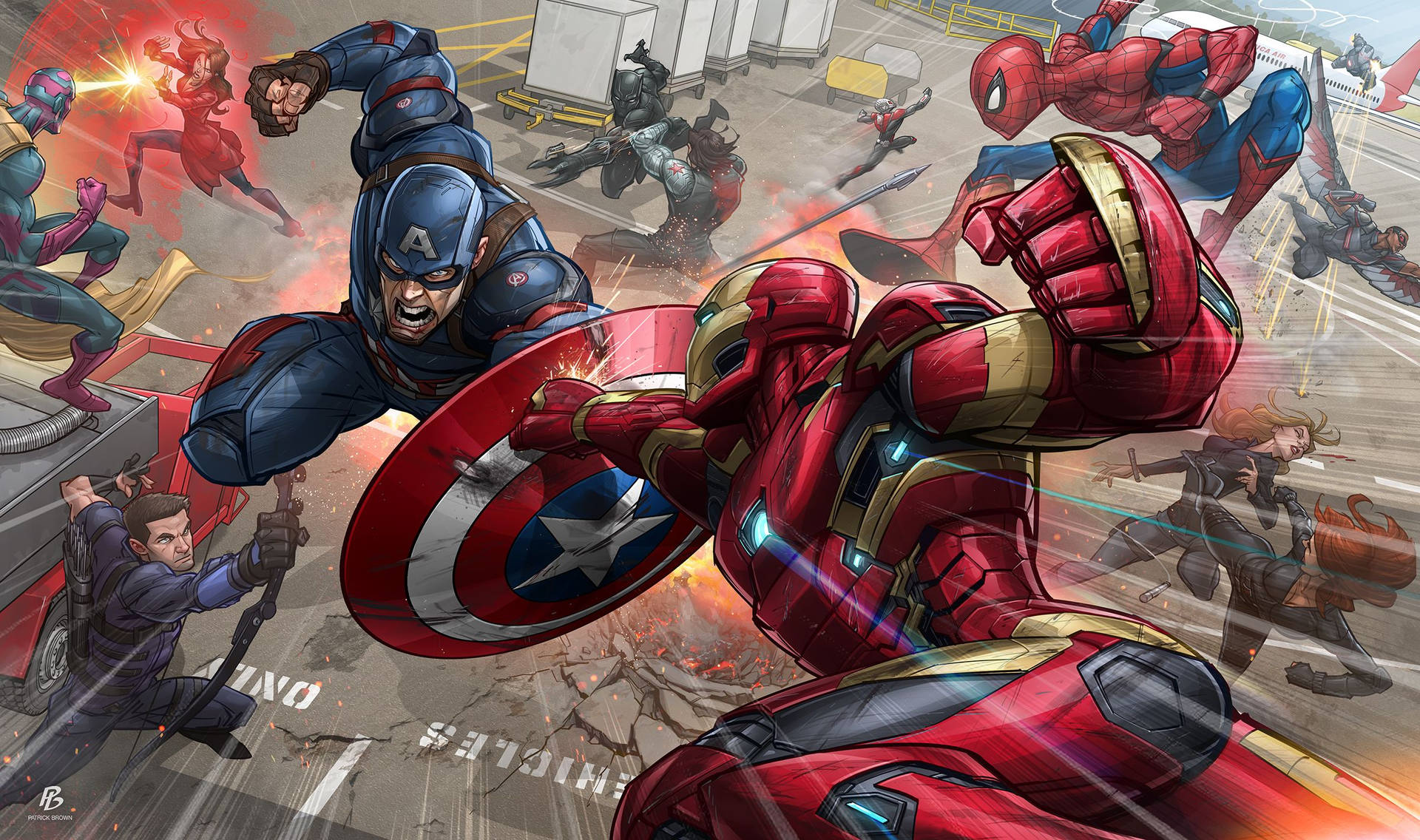 Супергерої Marvel Капітан Америка та Залізна людина в бою.