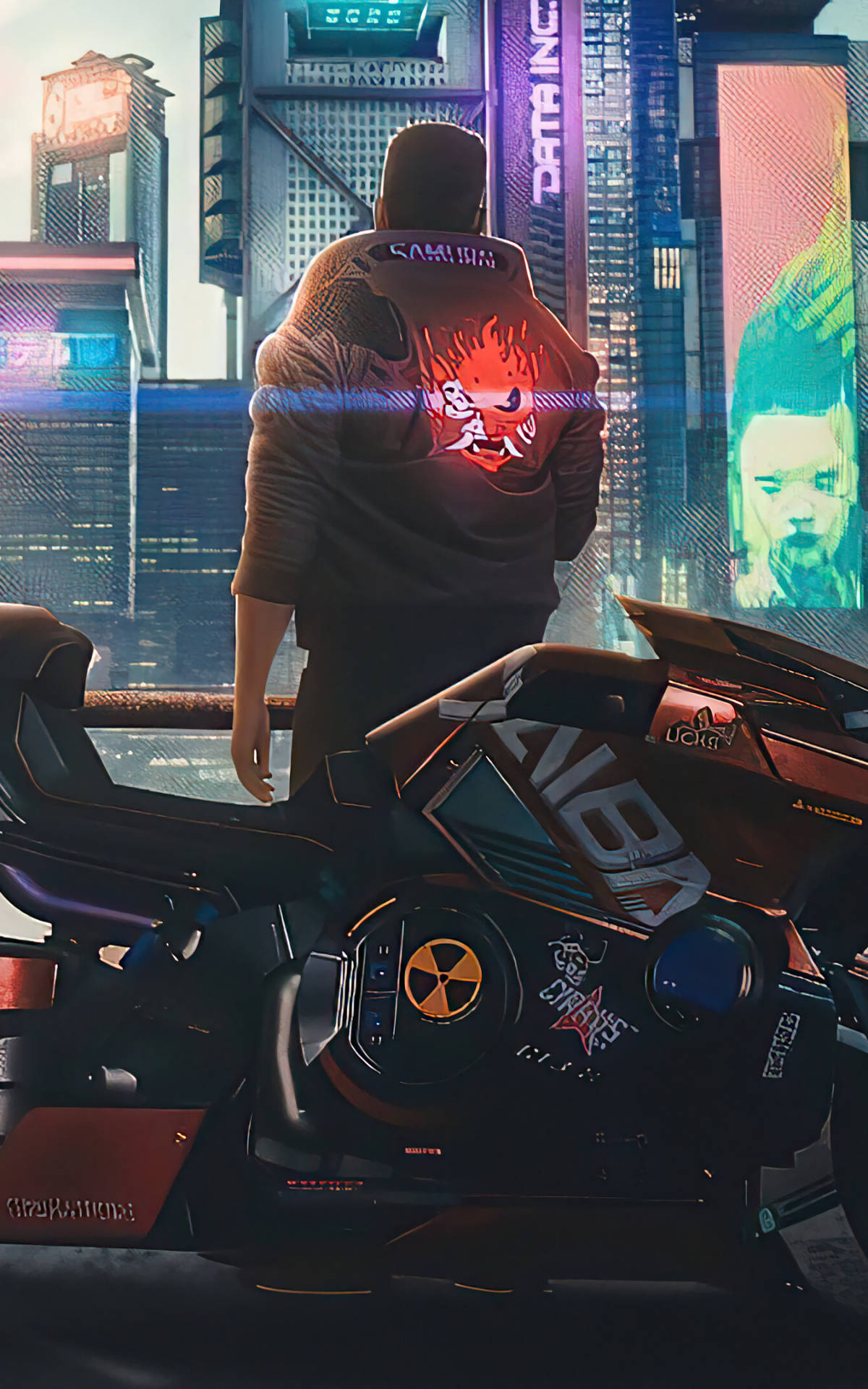 Парень в куртке в Cyberpunk для Android Шпалери