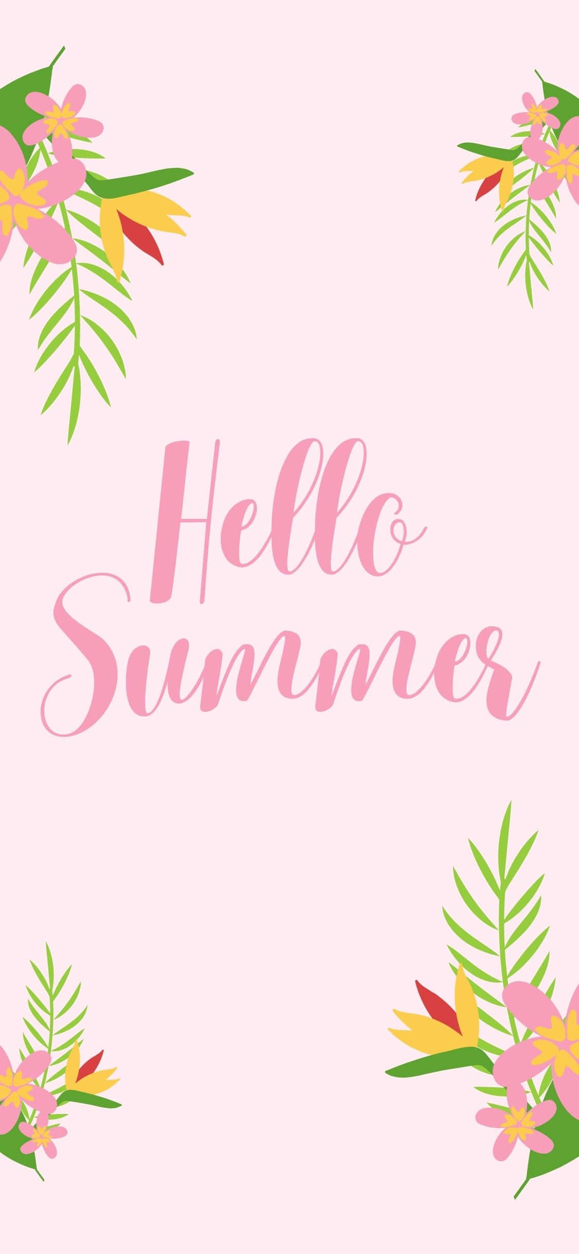 Пастельно-розовый «Hello Summer» — літний фон для iPhone X Шпалери