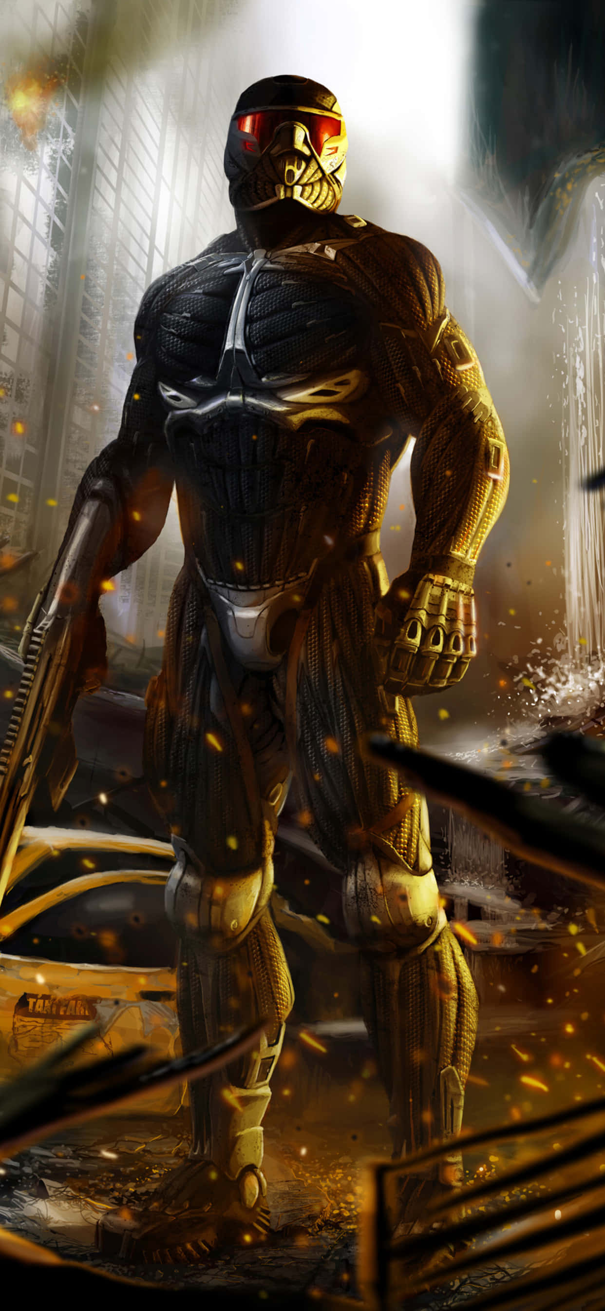 Погрузитесь в визуально ошеломляющий игровой мир Crysis Warhead с новым iPhone Xs Max Шпалери