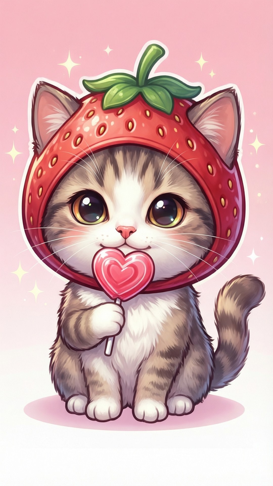 Полуничний котик з льодяником Шпалери