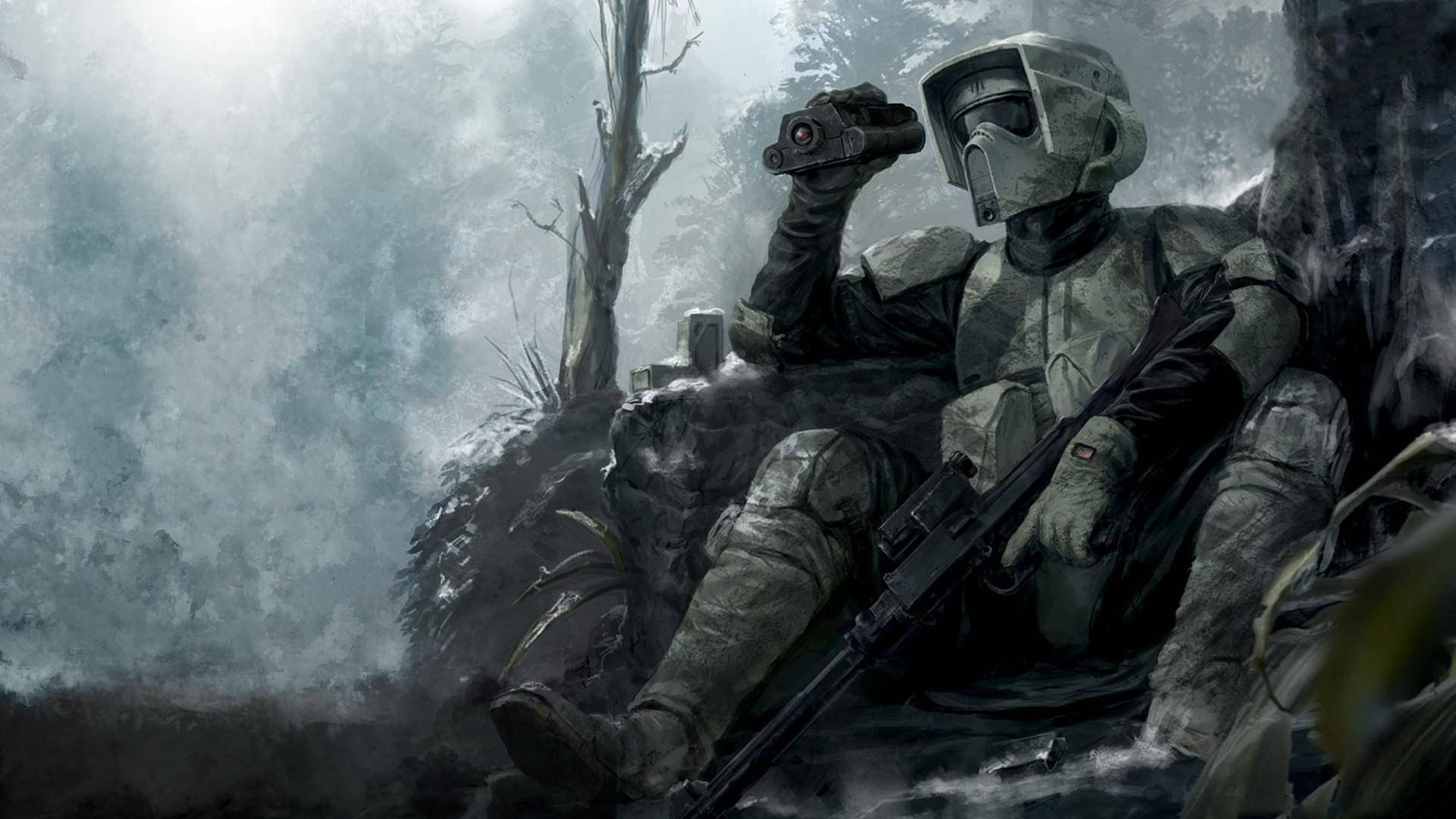 Шпалери Зоряних воєн із штурмовиком, який відпочиває та спостерігає за полем бою — Зоряні війни Шпалери