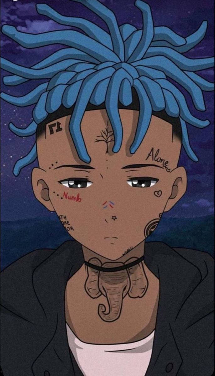 Реп-виконавець Xxxtentacion в аніме-стилі з татуюваннями Шпалери