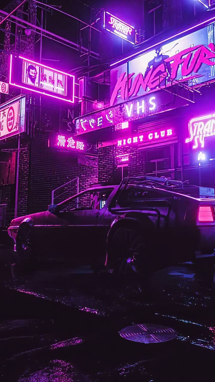 Ретро Нічне Місто Cyberpunk 2077 для iPhone Шпалери