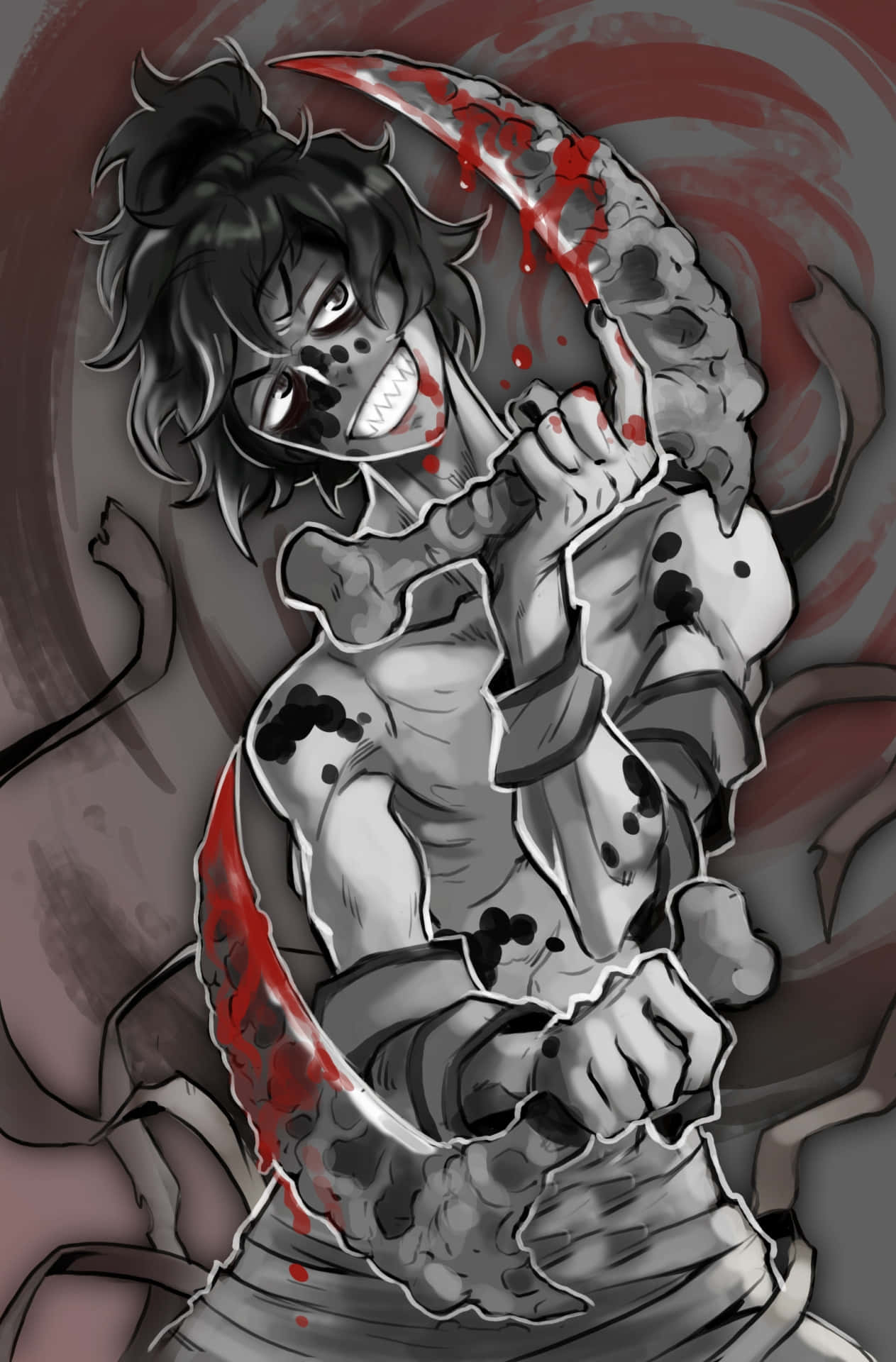 рисунок девушки с ножом Шпалери