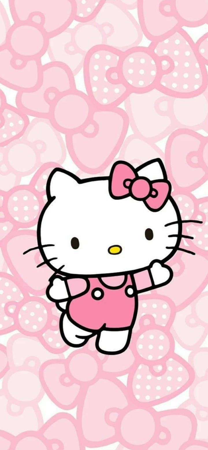 Рожева Hello Kitty з різними бантиками Шпалери