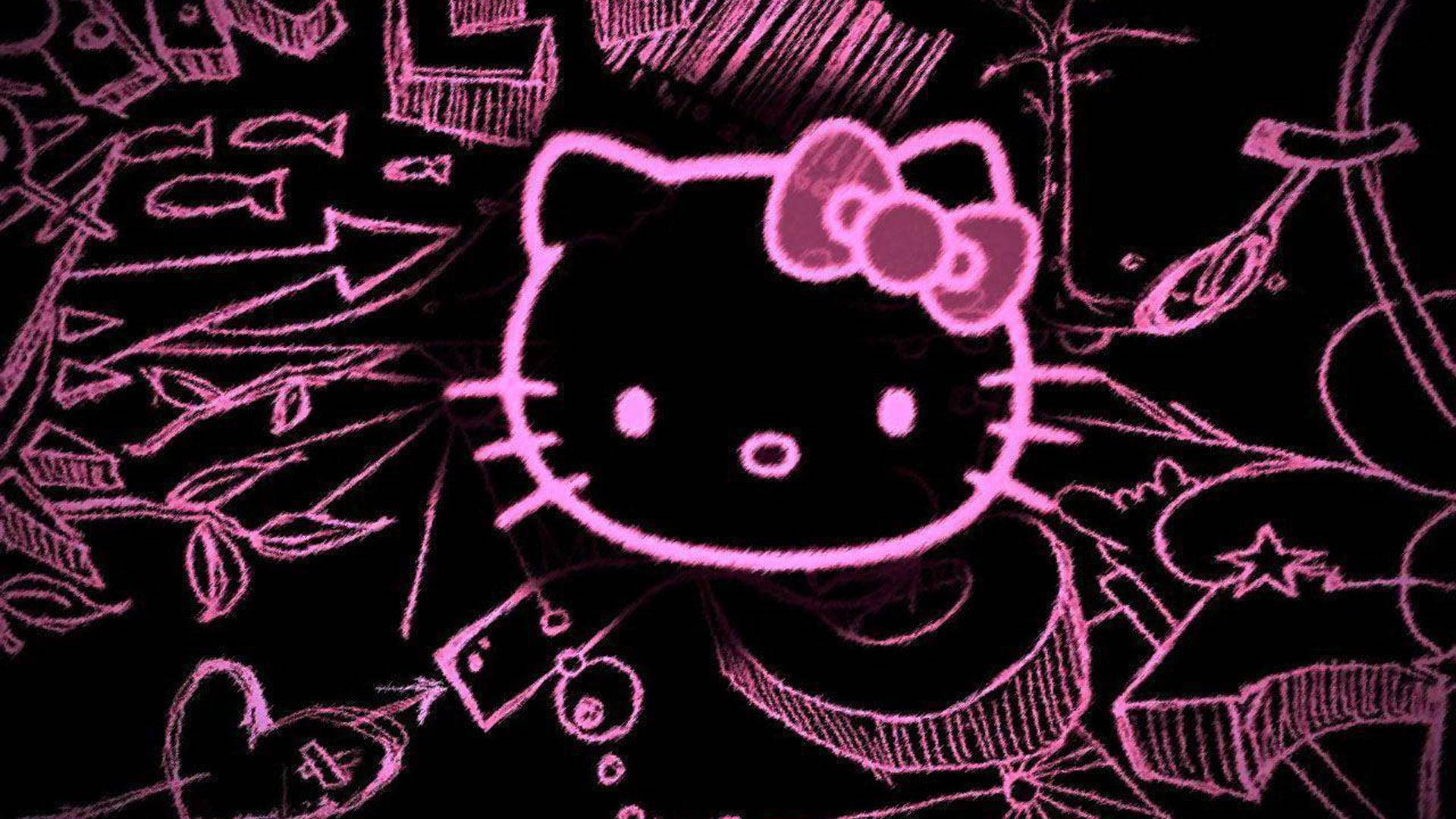 Рожевий та чорний малюнок Hello Kitty Шпалери