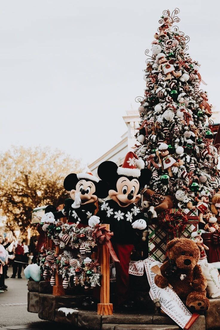 Різдвяний Disney iPhone Вінтажний Міккі та Мінні Маус Шпалери