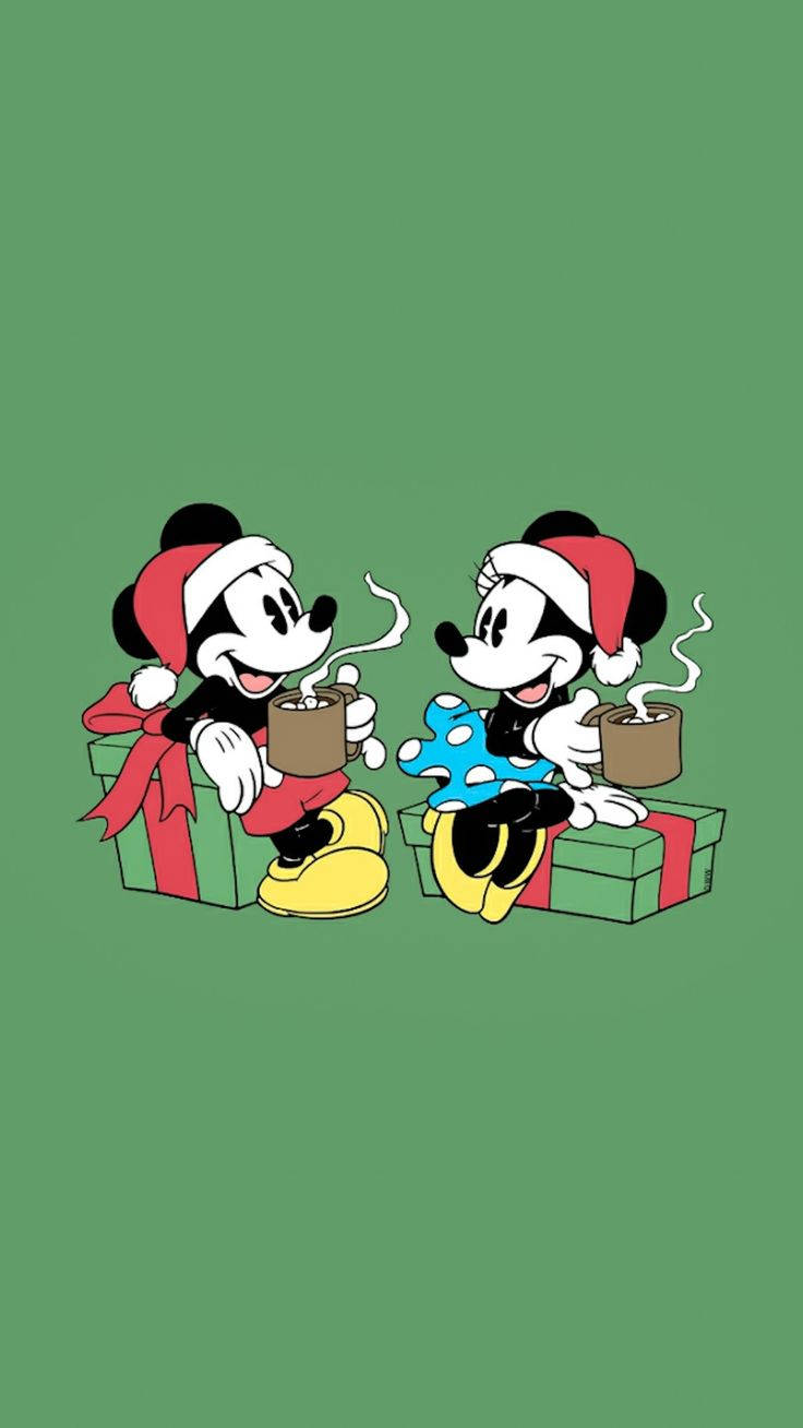 Різдвяний Disney iPhone Міккі та Мінні п'ють каву Шпалери