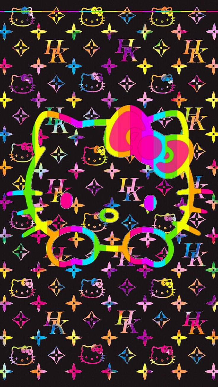 Різнокольоровий логотип на чорному Helly Kitty Шпалери