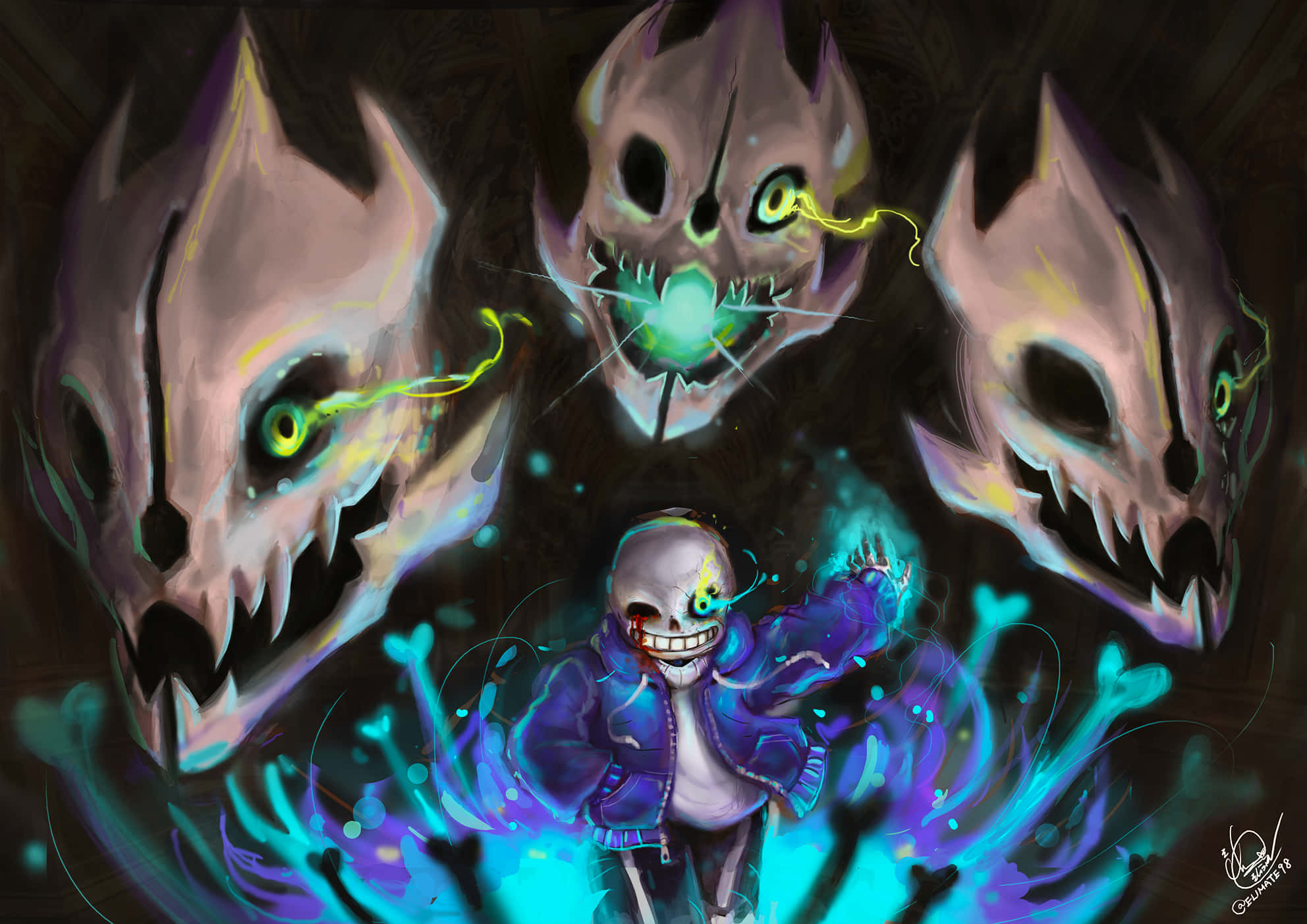 Санс з інді-рольової гри Undertale хитро посміхається. Шпалери