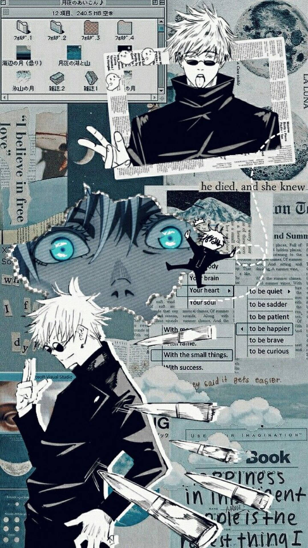 Синій Сатору Ґодзьо скрапбук колаж Jujutsu Kaisen для телефону — Джу-дзюцу кайсен Шпалери
