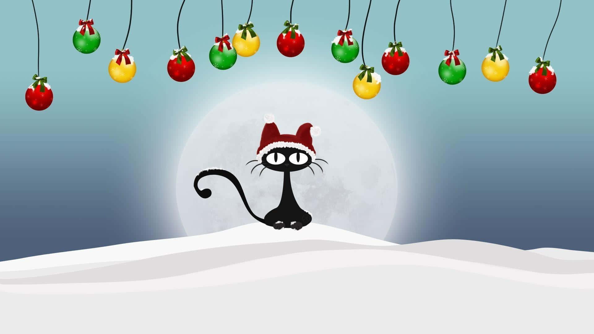Смішний різдвяний фон для Zoom з чорним мультяшним котом Шпалери