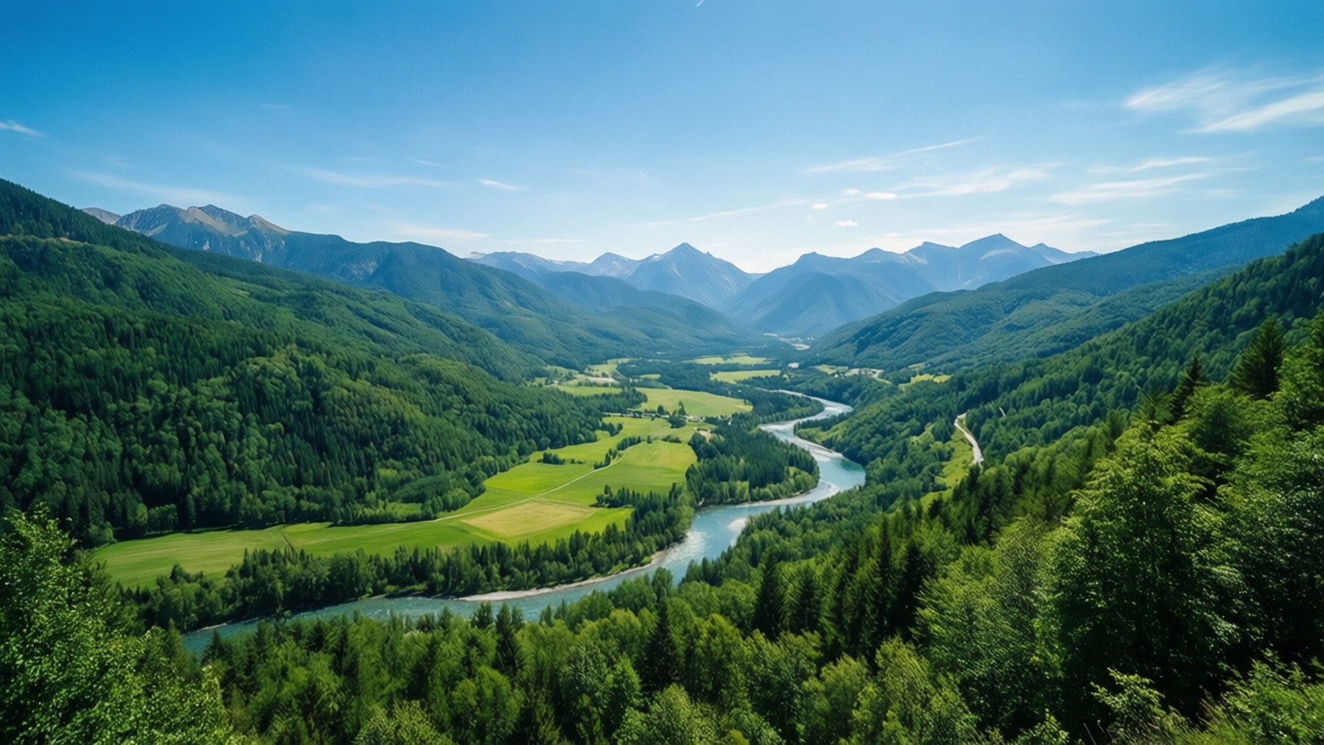 Спокійна панорама долини Шпалери