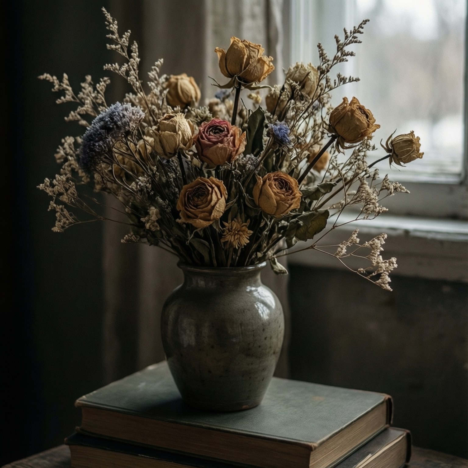 Сушені квіти на книгах Шпалери