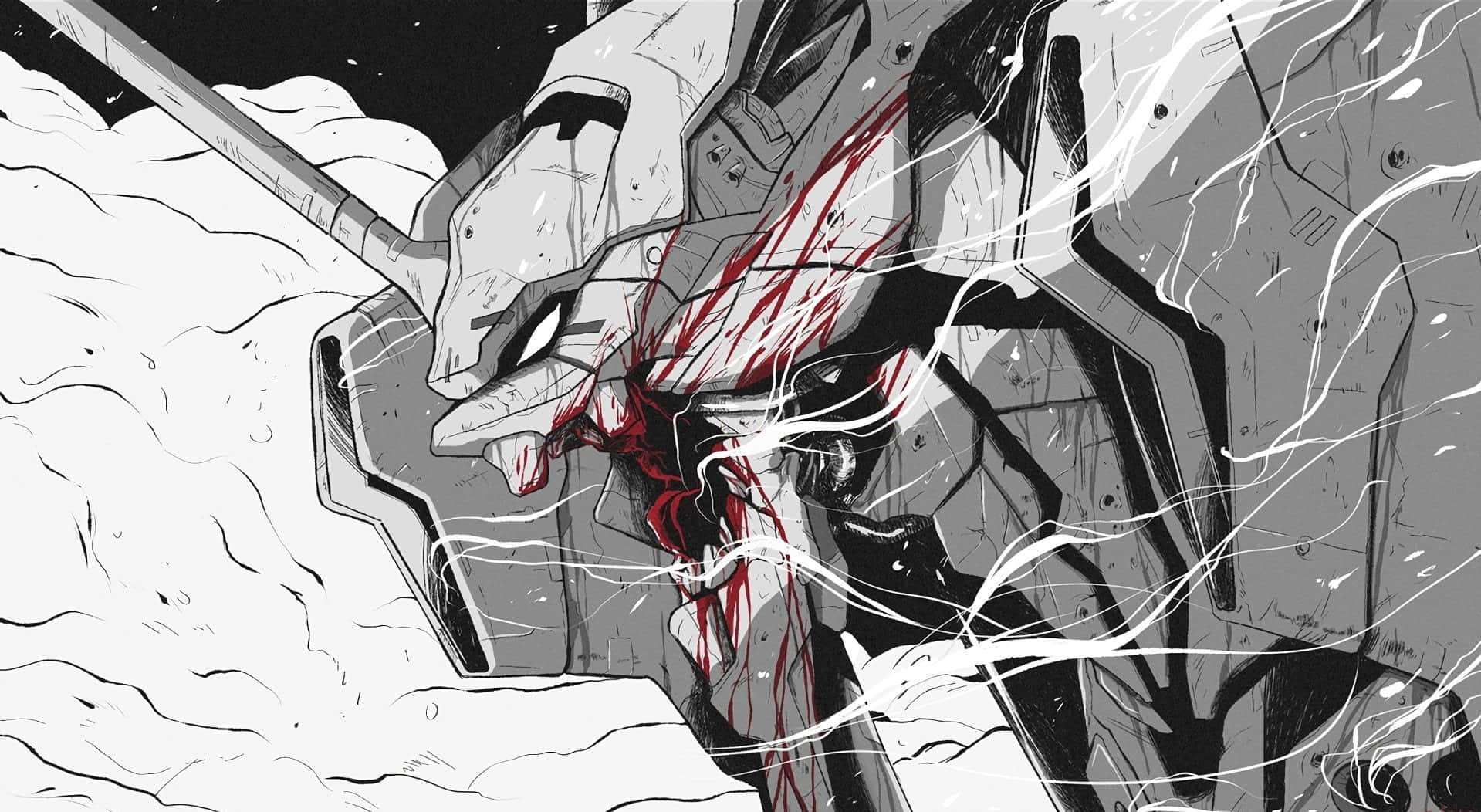 Сіндзі Ікарі, головний герой Neon Genesis Evangelion, тримає Списа Лонгіна Шпалери