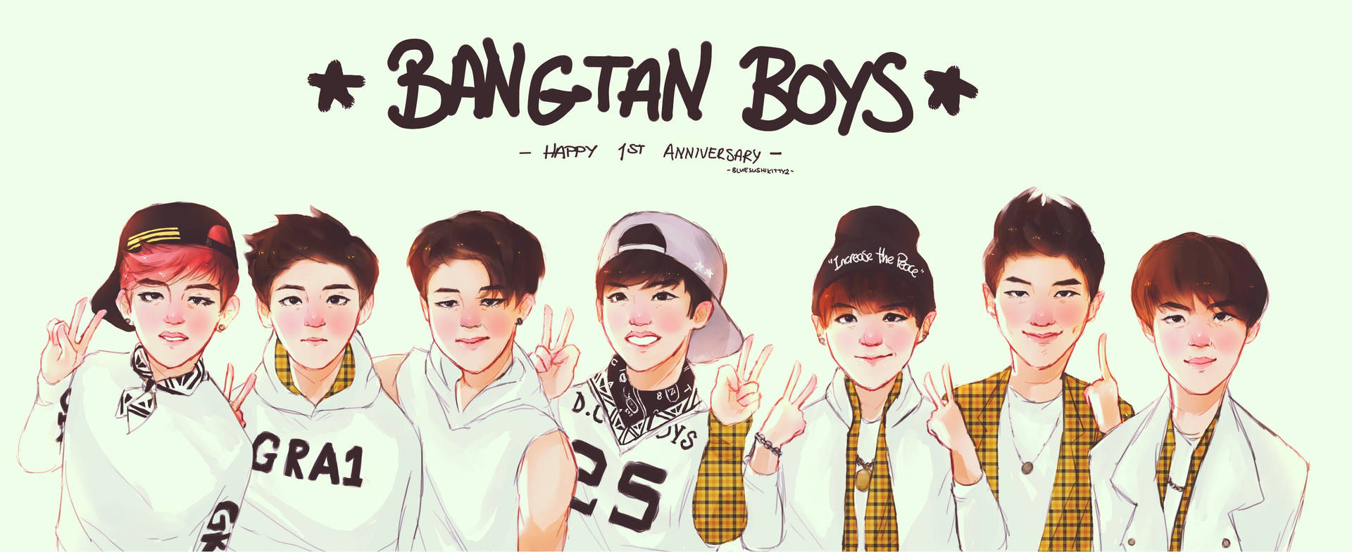 Фан-арт BTS Bangtan boys у милому фоні.