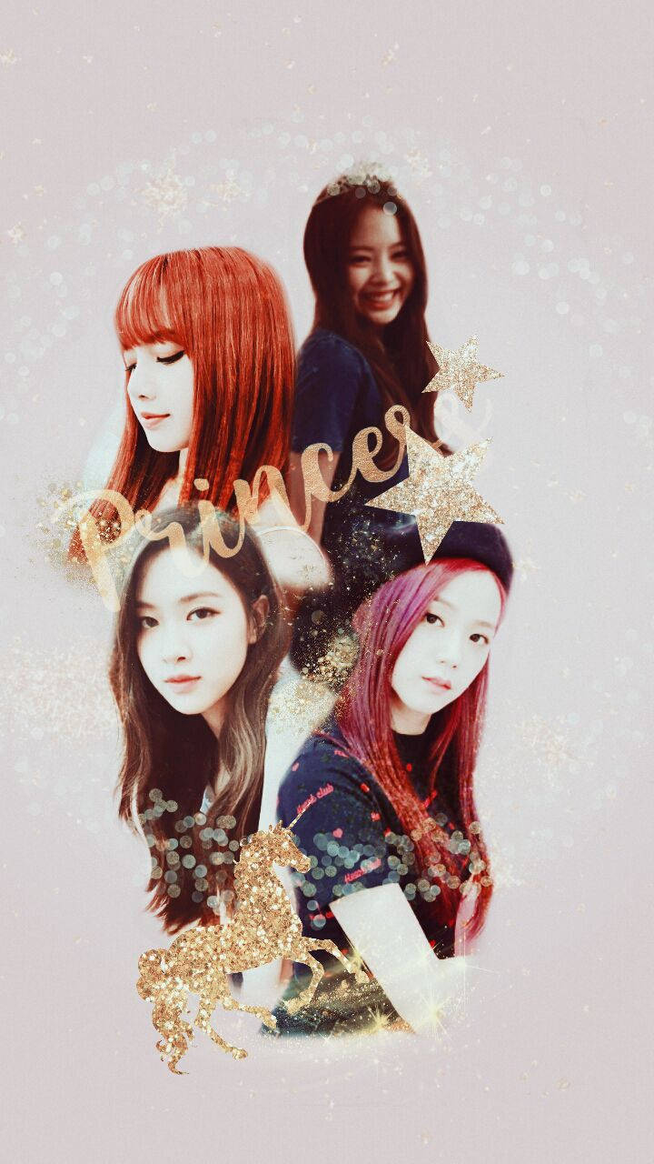 Шпалери Blackpink учасниці з золотим текстом Princess на білому тлі