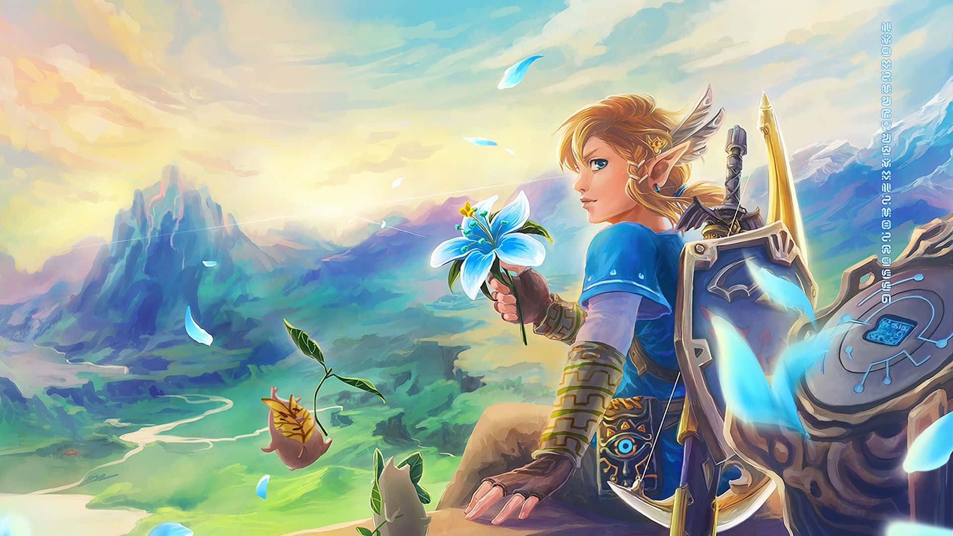 Фанарт Link із квіткою з гри Zelda Breath of the Wild Шпалери